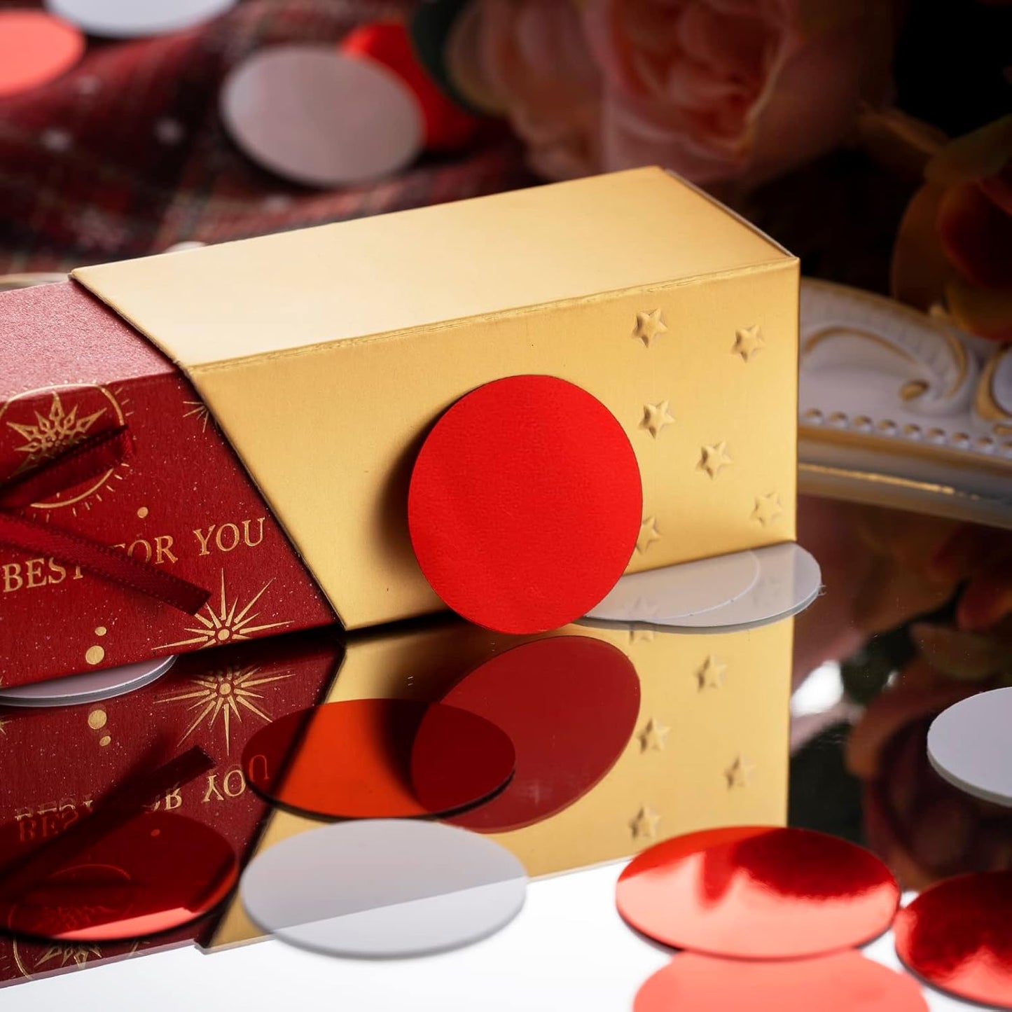 Red White Table Confetti Party Decorations Metallic Circle Dot Confetti, 1.2 Inch, 300pcs