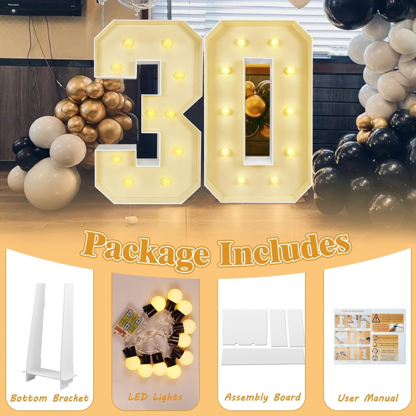 Marquee Light Up Letters: 4FT Large Decorative Signs for Party Decorations Baby Shower Birthday Wedding Engagement Anniversary, 4 Feet Tall Pre-Cut DIY Foamboard Letter M - Easy to Assemble
