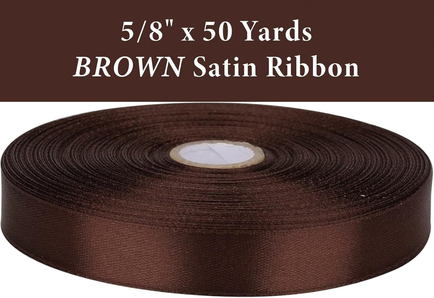 5/8 Inch Brown Satin Ribbon 50 Yards Solid Fabric Ribbons for Gift Wrapping, Crafts and DIY Projects, Bows Making, Wedding, Party, Holiday Decor