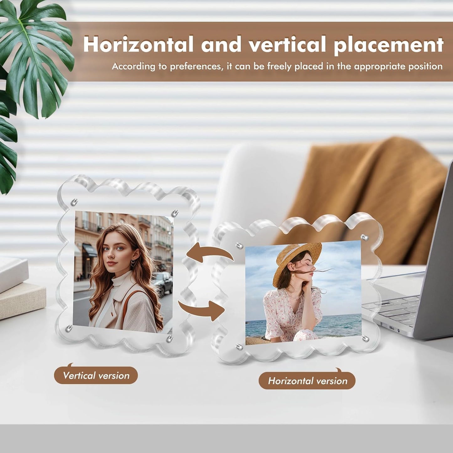 Acrylic Photo Frame 2×3inch - 3Pack Magnetic Picture Frames with 10+10mm Thick Block, Scalloped Edge Design, Double-Sided Magnet Frames for Modern Desktop Display (Clear, 2x3)