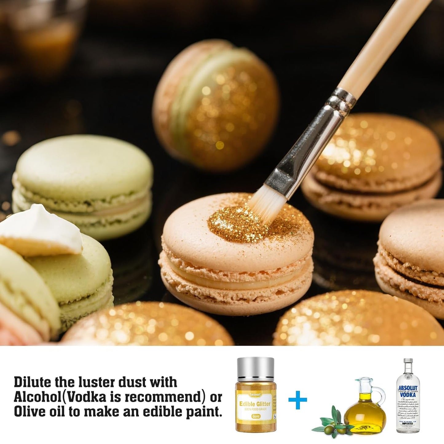 Twisweet Gold Edible Glitter for Drinks, Food Grade 10g Gold Sprinkles Cake Decorating Supplies, Edible Luster Dust for Cocktail Beverages, Food Coloring Shimmer Powder for Cupcakes Cookies Cake Decorations