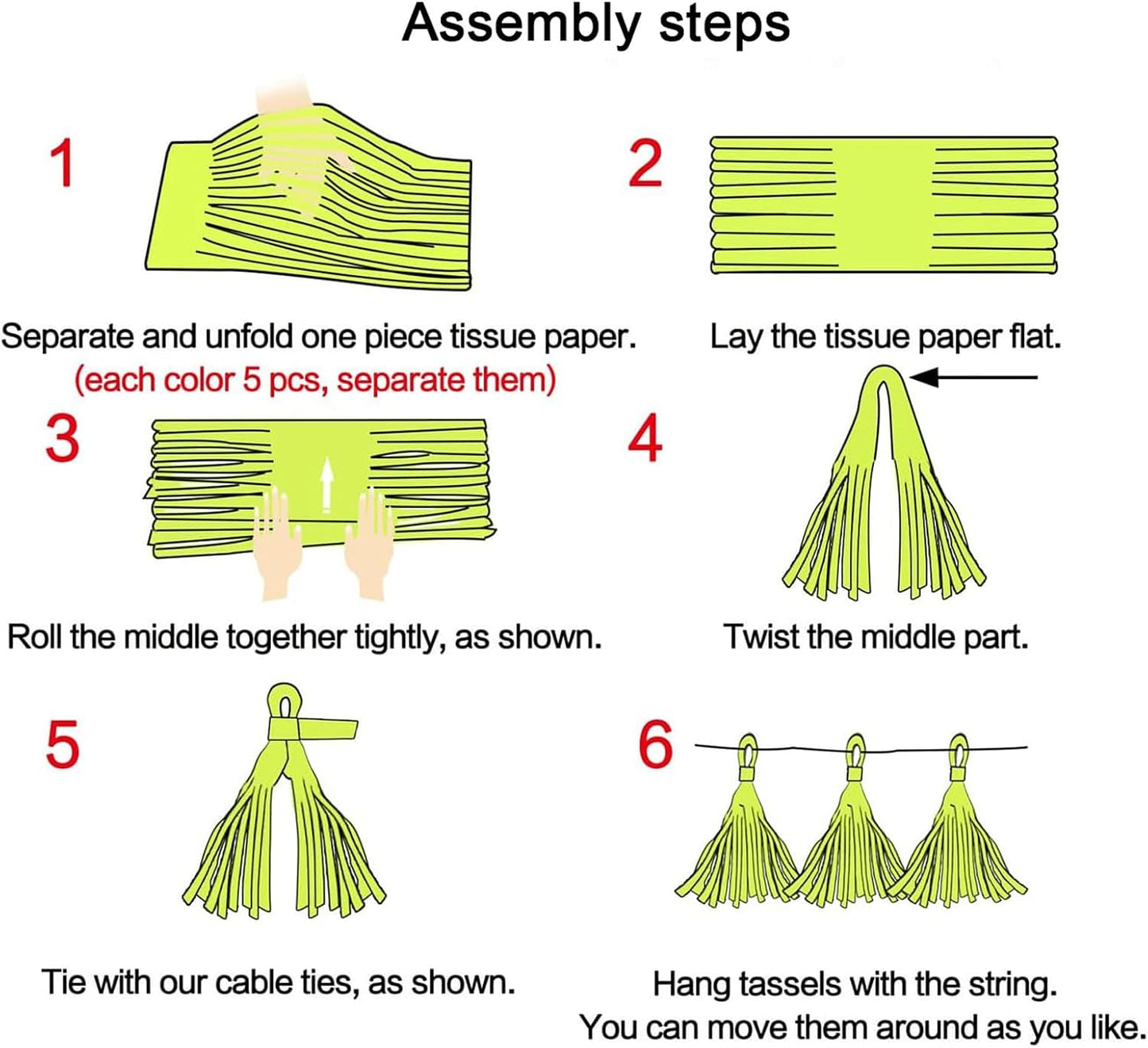 Aimto 30pcs Beige,Yellow and Orange Shiny Tassel Garland Banner Tissue Paper Tassels for Party Decorations