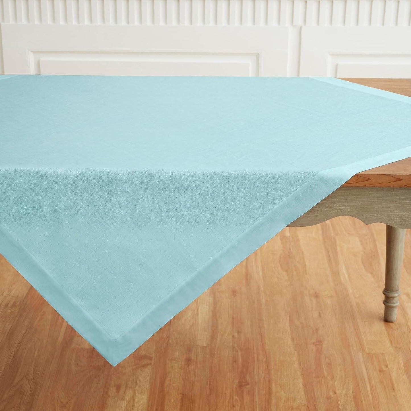 Solino Home Aqua Blue Linen Tablecloth 52 x 52 Inch - 100% Pure Linen Square Table Throw - Fete, Machine Washable Fabric Table Cloth for Fall, Autumn