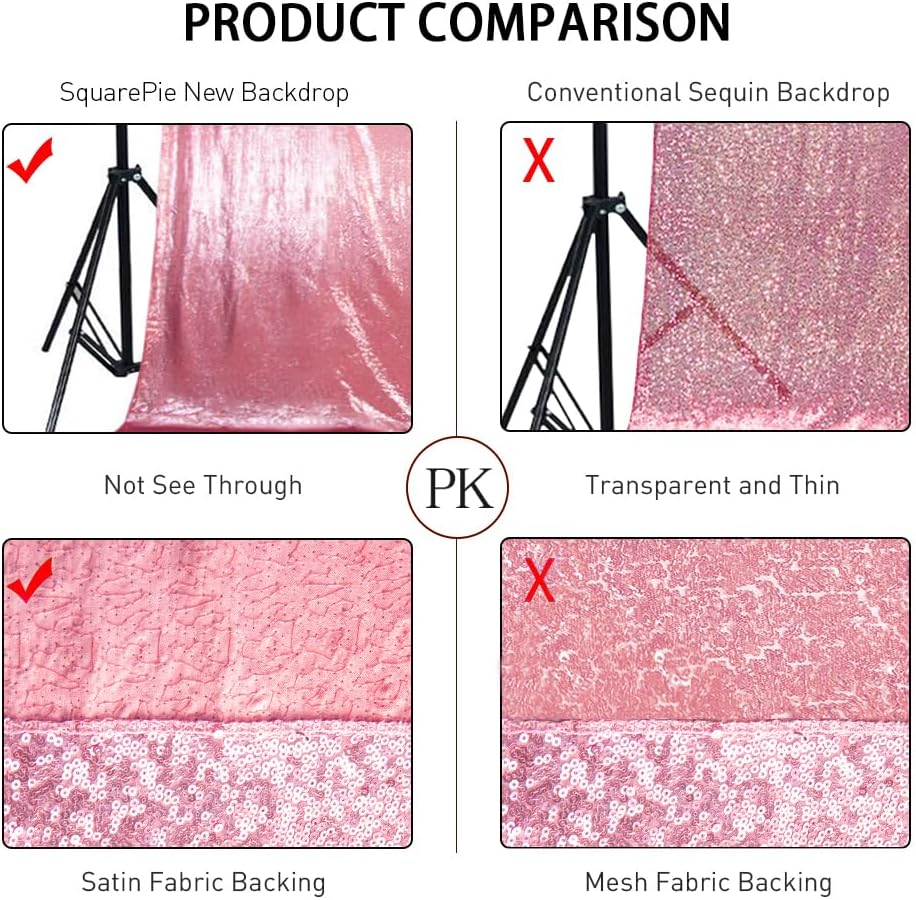 SquarePie Sequin Backdrop Less Transparent Background Sparkly Curtain for Wedding Party 10FT x 10FT Fuchsia Pink