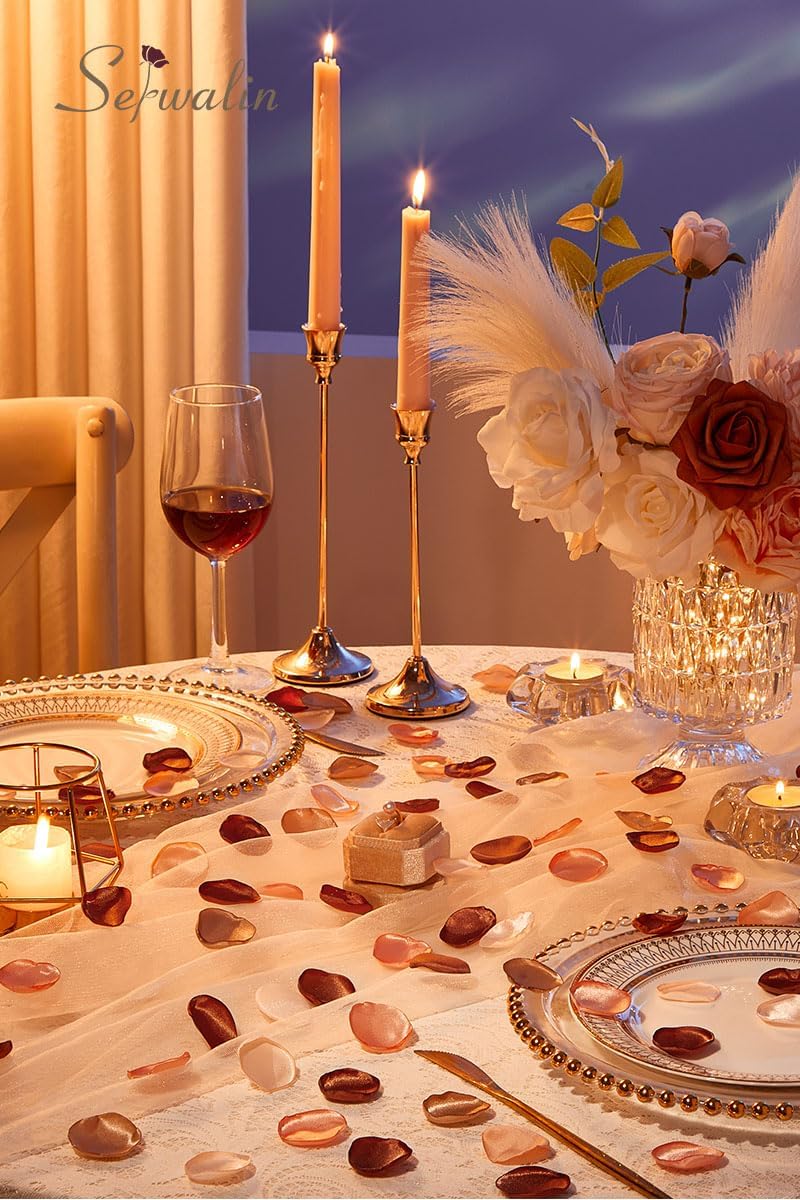 Serwalin 300Pcs Silk Rose Petals Artificial Flower Petals for Weddings Fake Rose Brown Petals Proposal for Wedding Basket Aisle Runner Bridal Shower (4 Color Mixes)