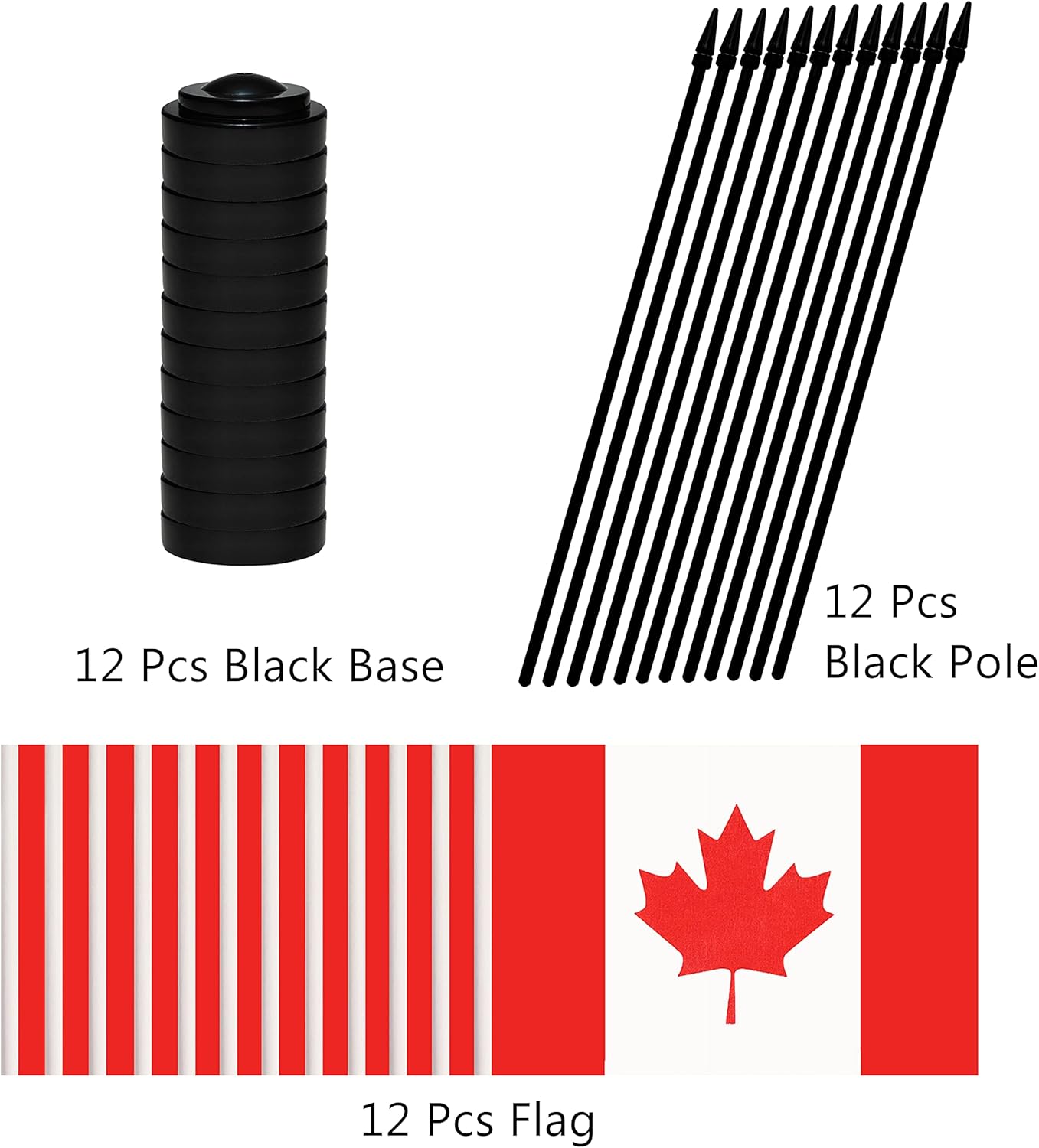 12 Pack Canada Desk Flags Set, Canadian Small Mini Table Office Flags With 12" Solid Black Pole, Black Base and Spear Top, Miniature Desktop Flag, Home Decoration, Office Decoration, Festival