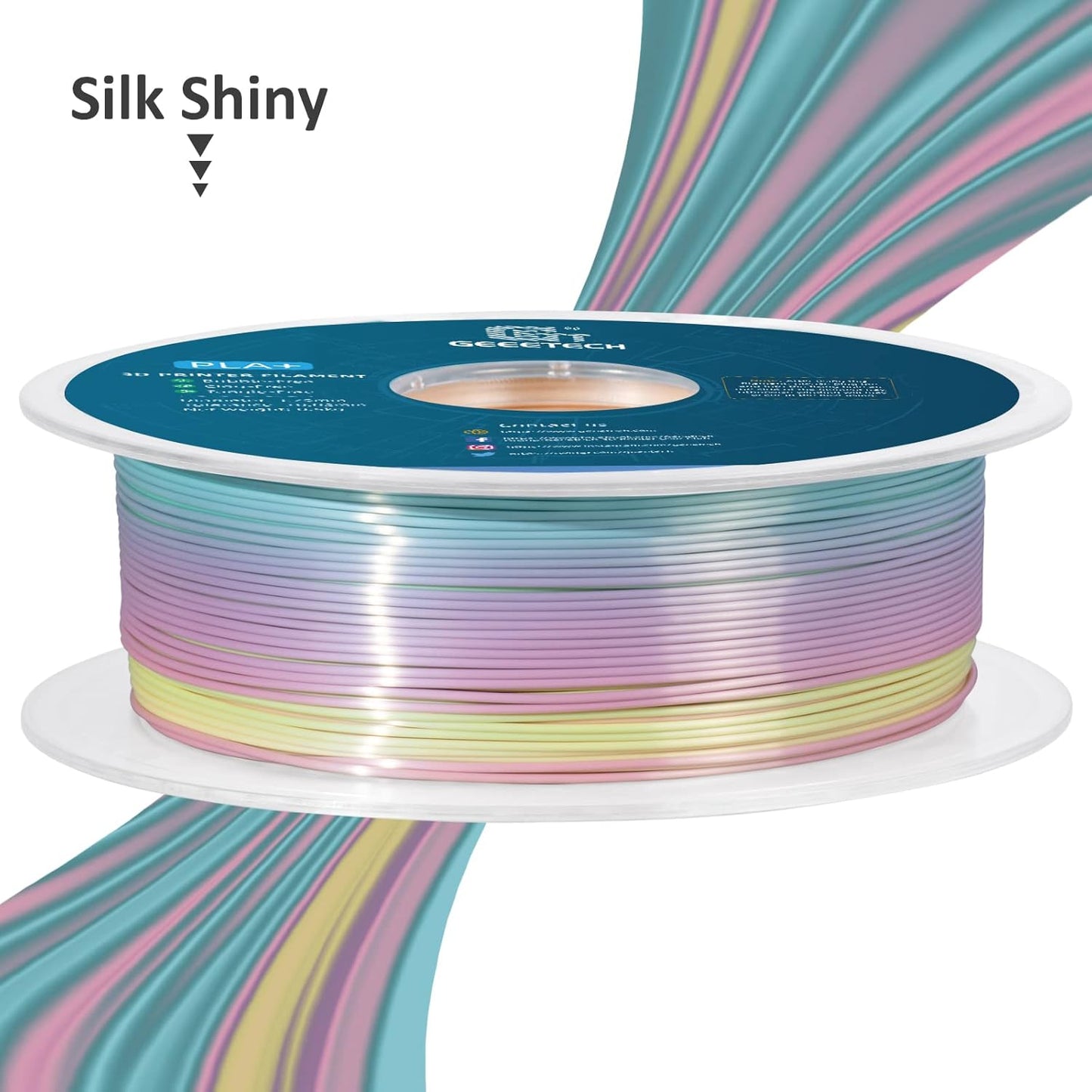 GEEETECH Silk Rainbow PLA Filament 1.75mm, 3D Printer Filament 1kg Spool (2.2lbs), Shiny Multicolor Gradient PLA, +/- 0.02 mm Accuracy, Low Warping, 3D Printing Filament Fits Most FDM 3D Printers