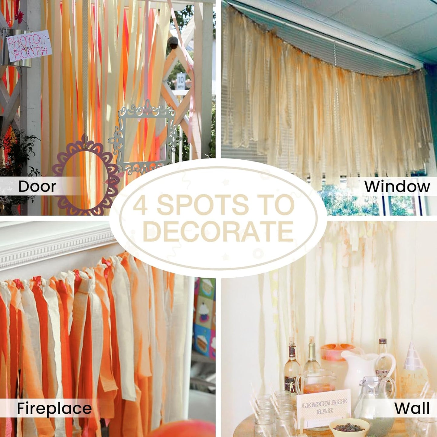 PartyWoo White Crepe Paper Streamers 4pcs 328ft Pack of Sand White Crepe Paper Streamers for Birthday Wedding Baby Shower Engagement Bachelorette Anniversary Graduation Retirement Party Decorations