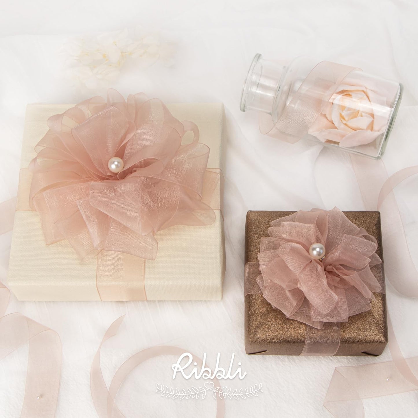 Ribbli Sweet Nectar Pink Sheer Organza Ribbon,1 Inches x Continuous 50 Yard,Rose Ribbon for Gift Wrapping,Bouquet Wrapping,Wedding Decoration,All Crafting and Sewing