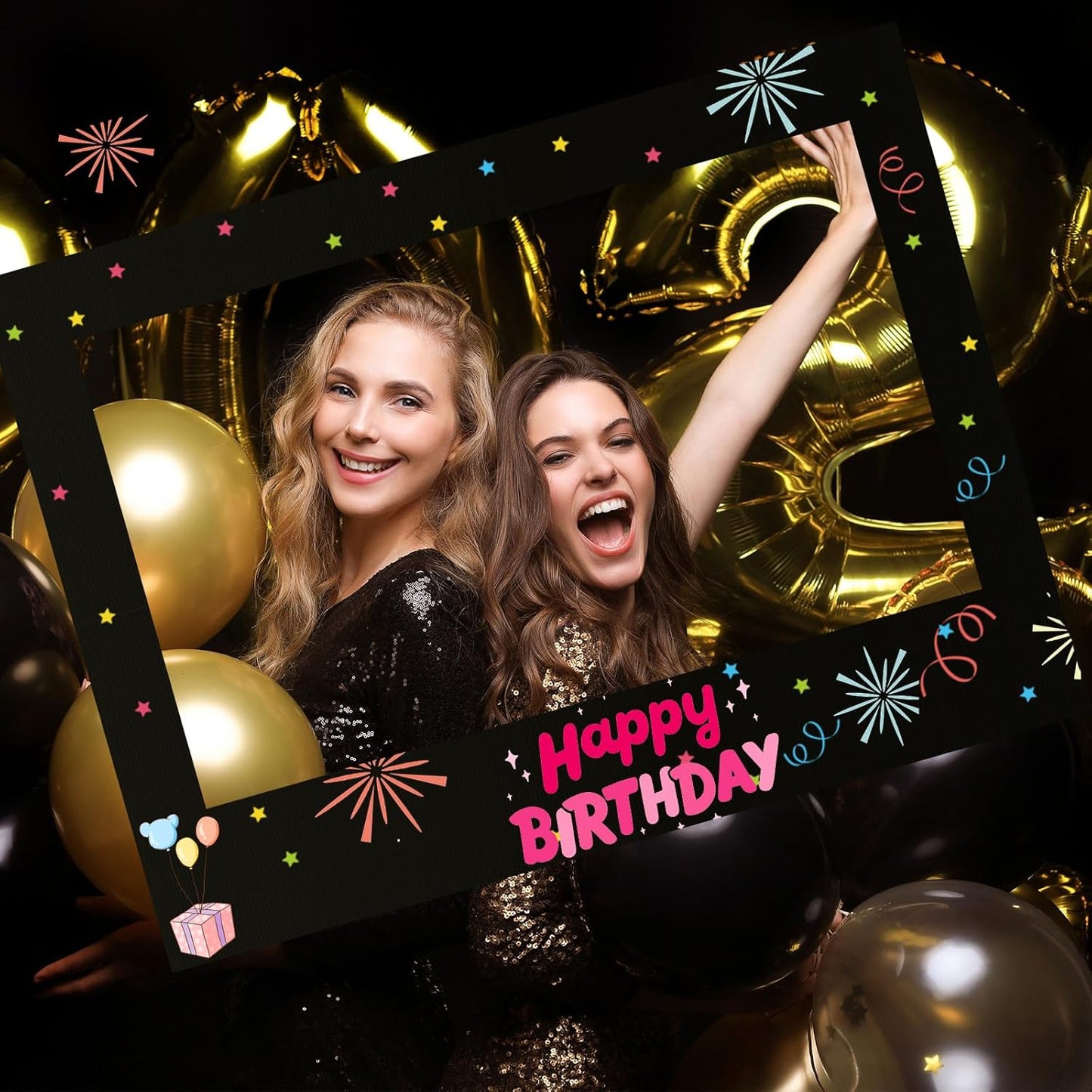 32 x 24 Inch Large Blank DIY Photo Booth Props Picture Frame Party Frame DIY Photo Booth Props Selfie for Birthday, Graduation, Christmas Holiday Party(Black,Horizontal)