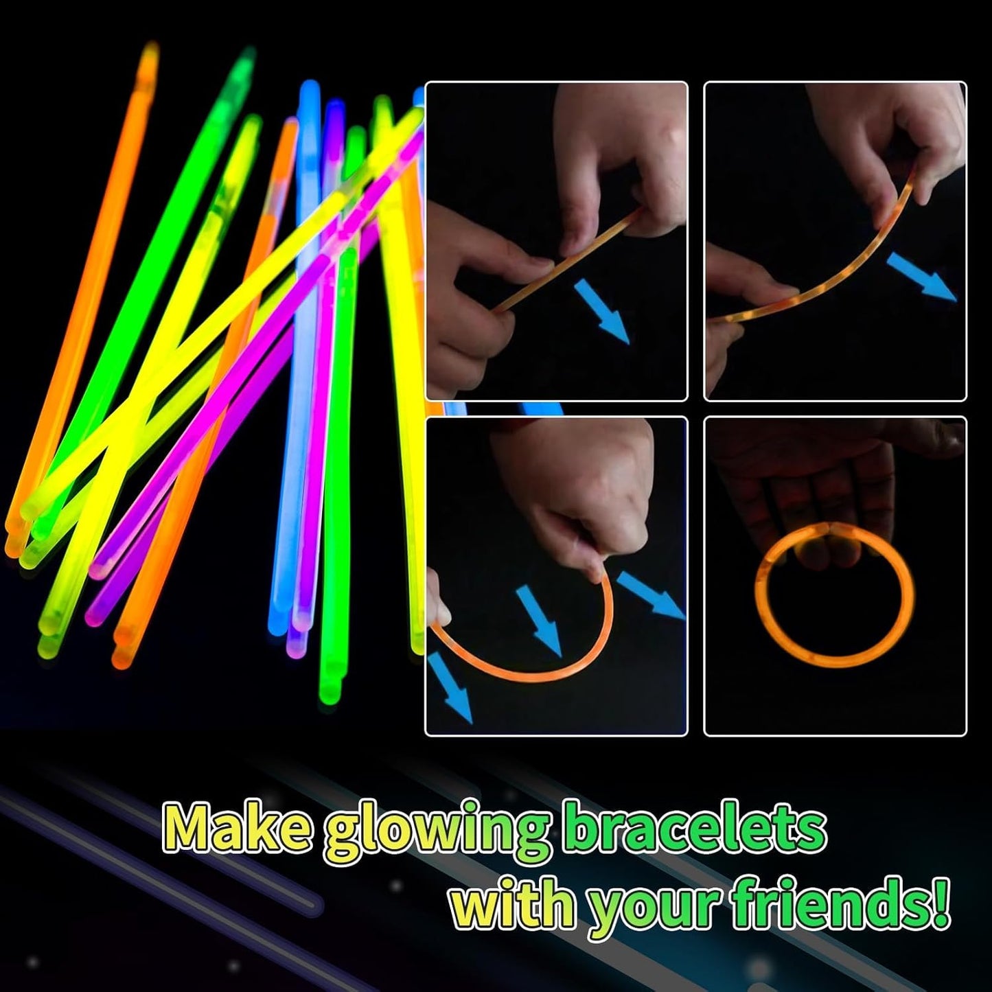 100 Pack 8” Orange Glow Sticks Bulk with 100 Connectors Neon Glow In The Dark Party favors Supplies for Holiday Birthday Party Decoration (Orange)