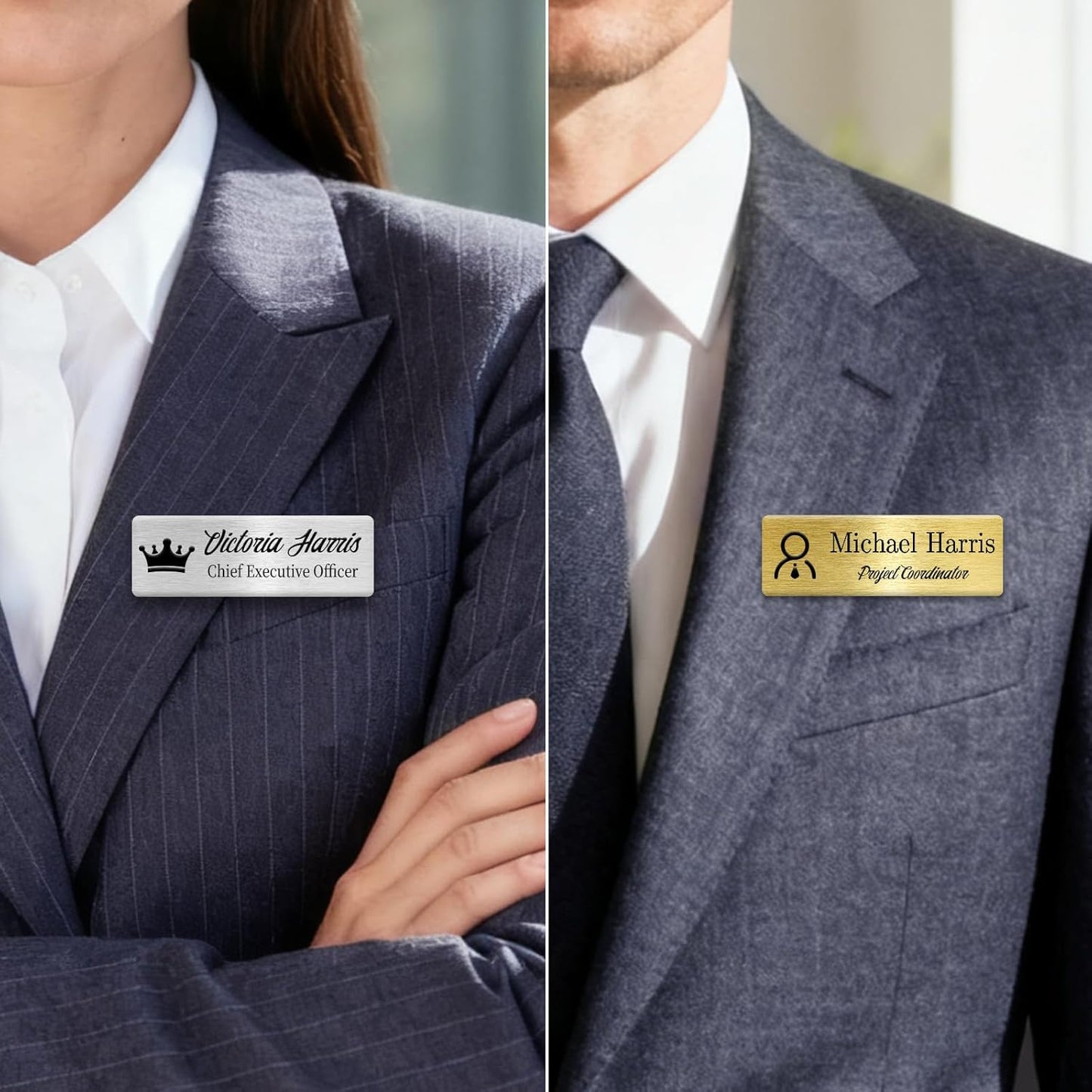 Metal Custom Name Tags – Personalized Engraved Name Badges with Pin, Magnetic or Adhesive Backing, 1×3 Inch ID Badge(Gold)