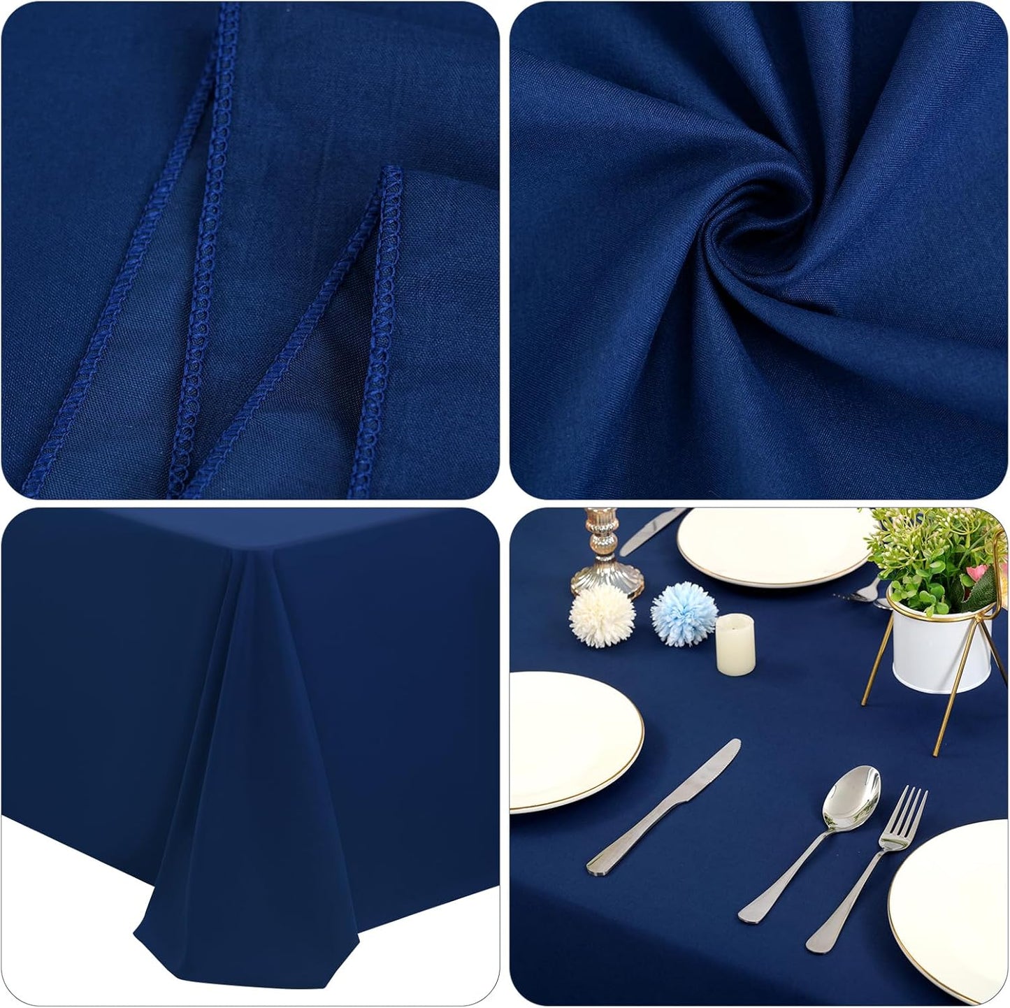 12 Packs 90 x 132 Inch Tablecloth, Navy Blue Polyester Table Cloth for 6ft Rectangle Tables, Stain and Wrinkle Resistant Washable Fabric TableCover for Wedding Banquets Parties Buffet Dining Table