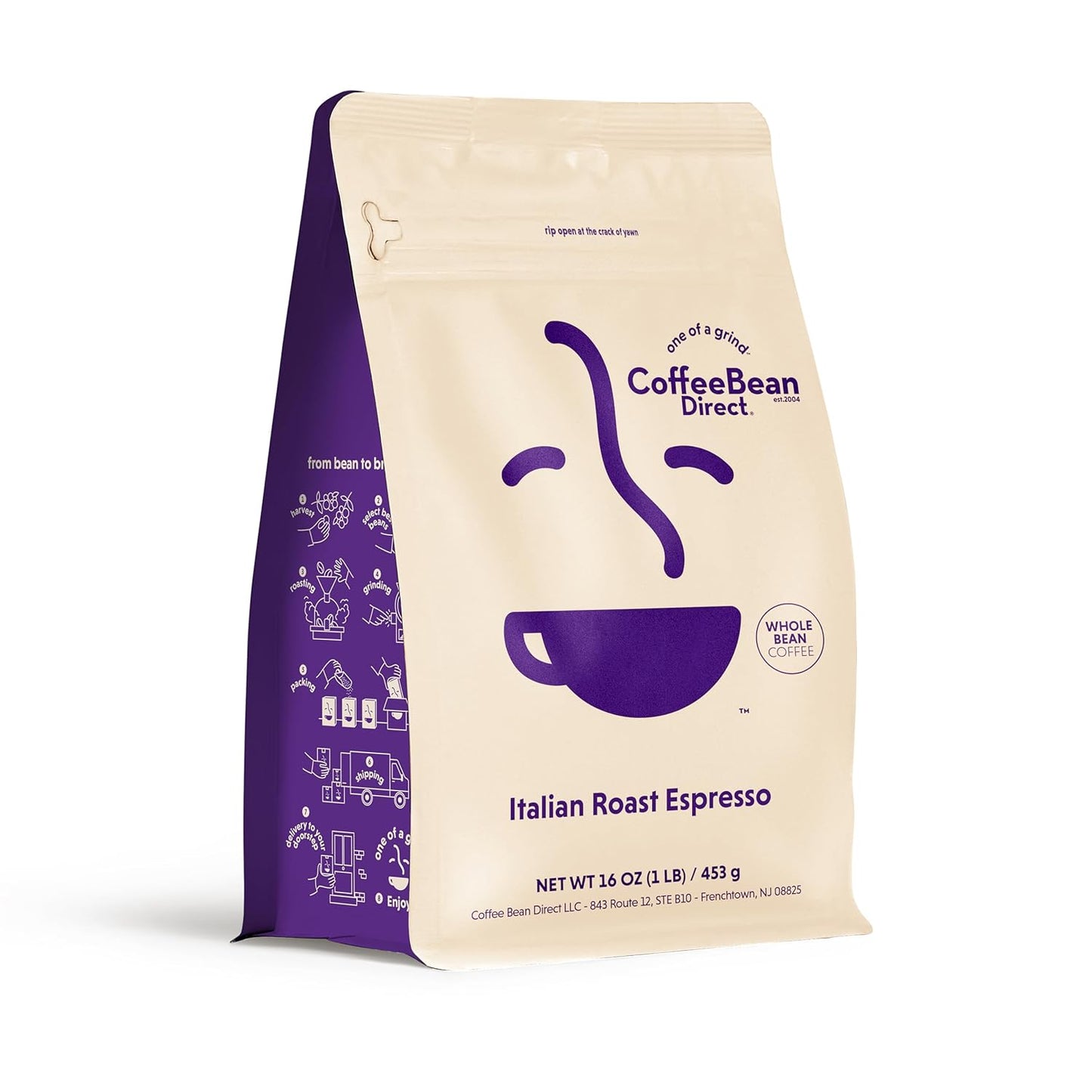 Coffee Bean Direct Italian Roast Espresso, Whole Bean Coffee, Dark Roast, 1 Pound Bag (Pack of 1)