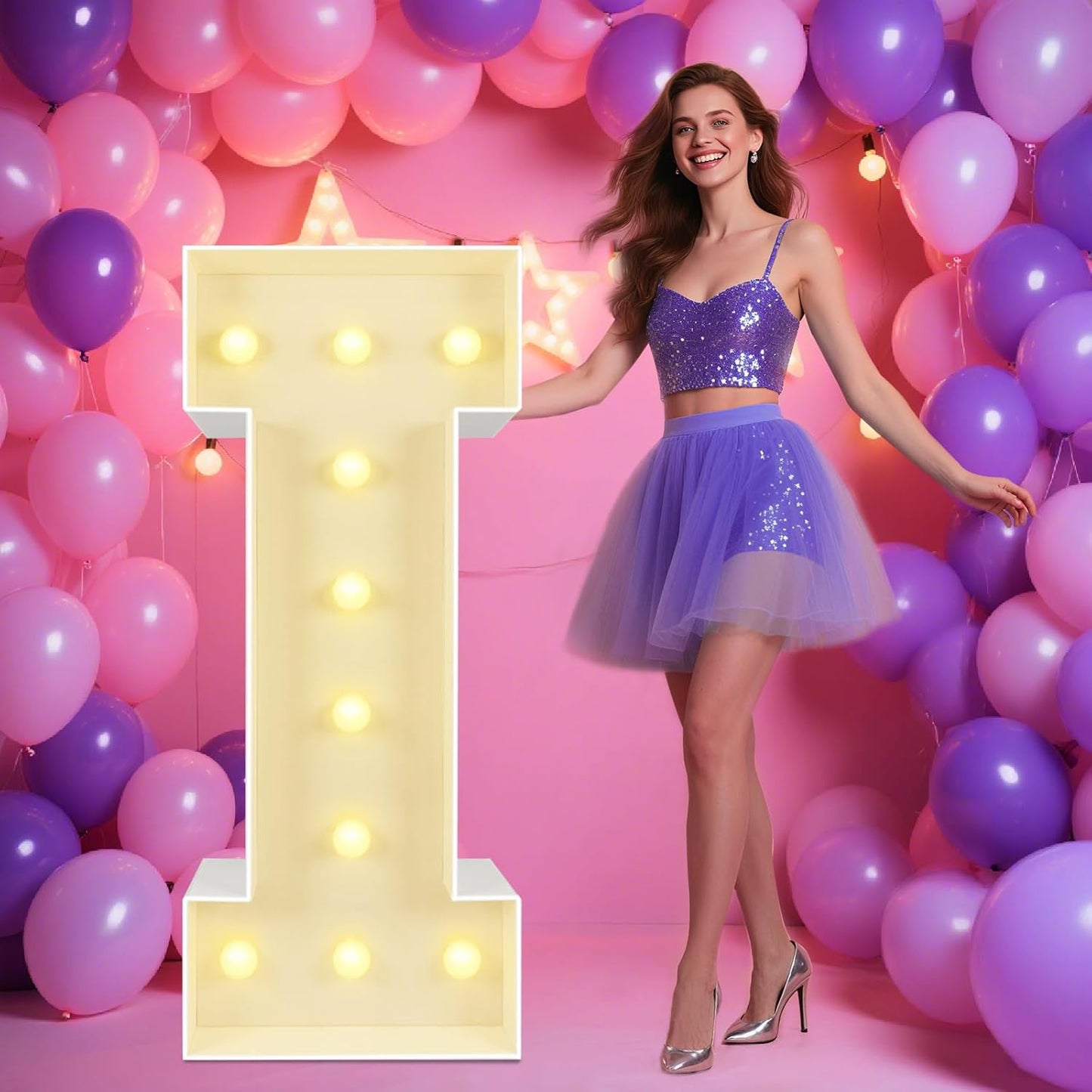 Marquee Light Up Letters: 4FT Large Decorative Signs for Party Decorations Baby Shower Birthday Wedding Engagement Anniversary, 4 Feet Tall Pre-Cut DIY Foamboard Letter I - Easy to Assemble