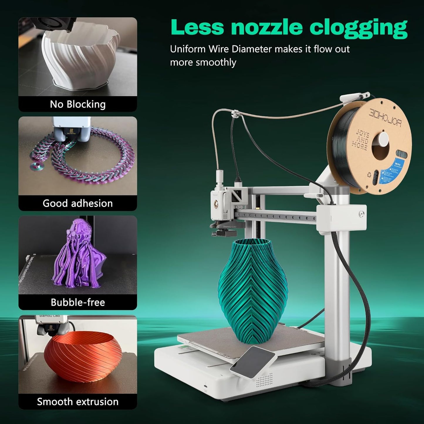 Silk PLA Filament 1.75mm Black Green Dual Color PLA 3D Printer Filament 2 in 1 Coextrusion 1KG Spool(2.2lbs) 3D Printing Filament Dimensional Accuracy +/- 0.03mm Fits for Most FDM 3D Printers