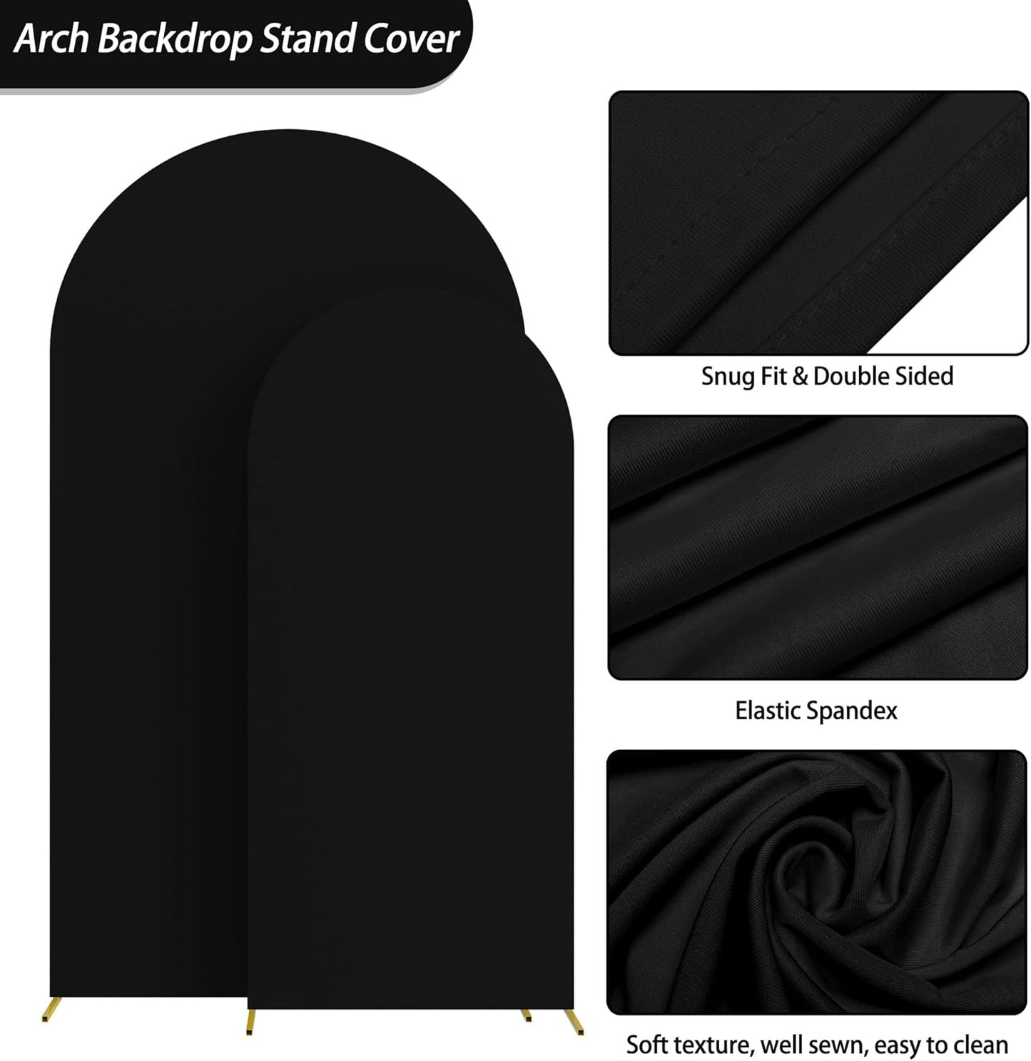 Fomcet Set of 2 Wedding Arch Cover 6FT, 7.2FT Black 2-Sided Round Top Spandex Arch Backdrop Cover Fitted Fabric for Birthday Party Baby Shower Wedding Arch Stand Decoration