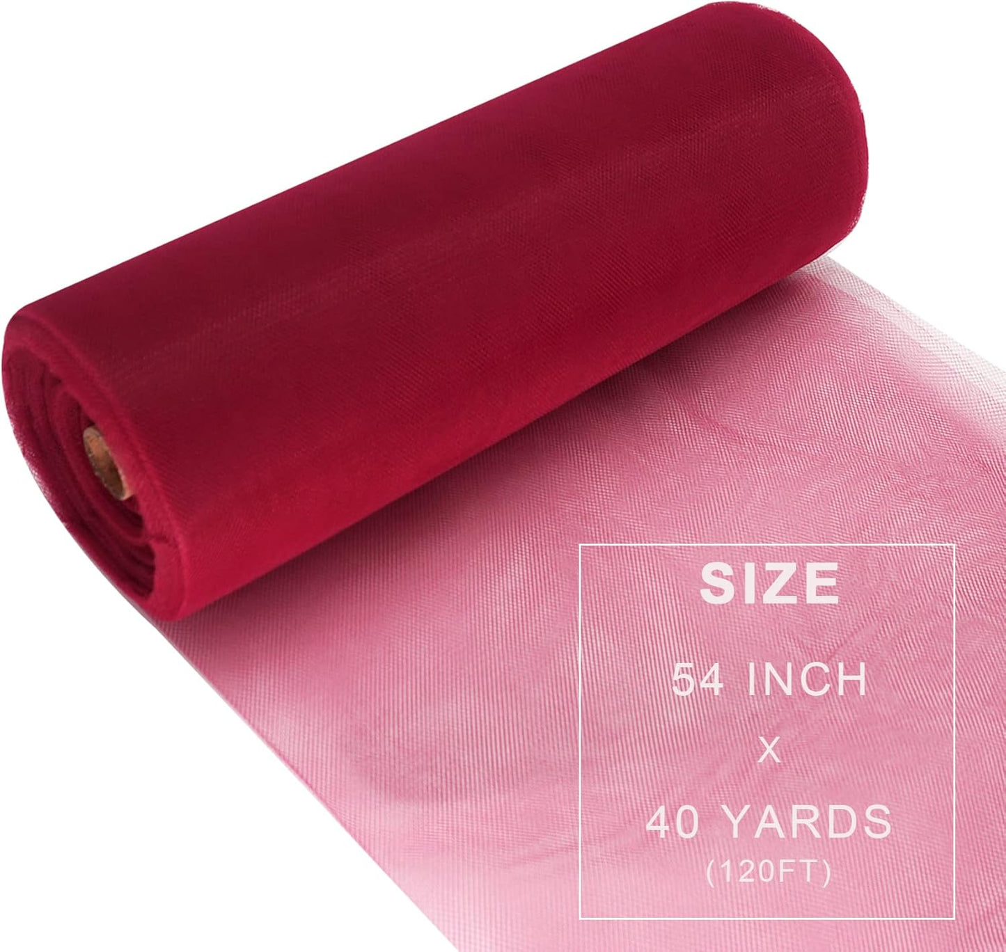 Deep Red Tulle Fabric Roll Spool Bolt (54 Inch by 40 Yards) Large Tulle Wedding Party Decoration, Tutu Skirt, Table Runner, Gift Wrapping, Bridal Shower, Soft & Drape (Burgundy)