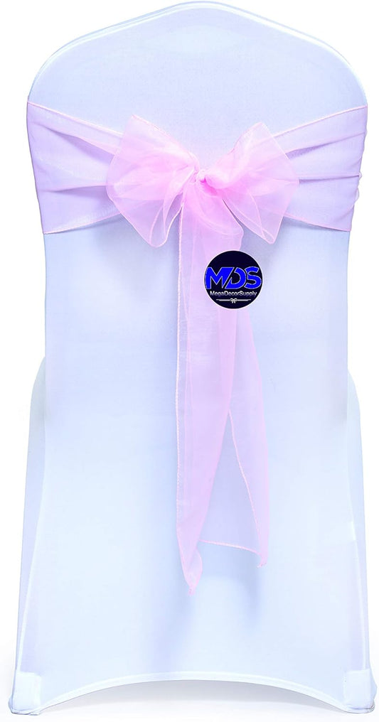 MDS Pack of 300 PCS Organza Chair Sashes Wider Dining Chair Bows Ribbon Tie Back for Wedding Party Birthday Bridal Shower Reception Event Banquet Home Chair Cover Decoration - Pink