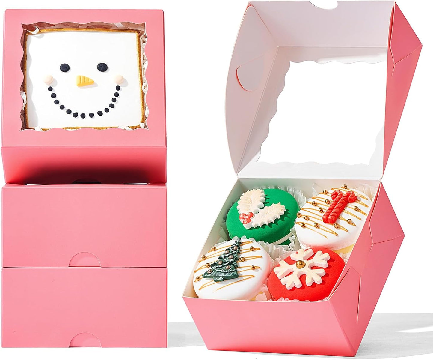 100-Pack 4x4x2 Pink Bakery Boxes - Treat/Cookie/Truffle Boxes for Mini Cakes, Pies & Cinnamon Rolls - Wedding Party Favor Packaging