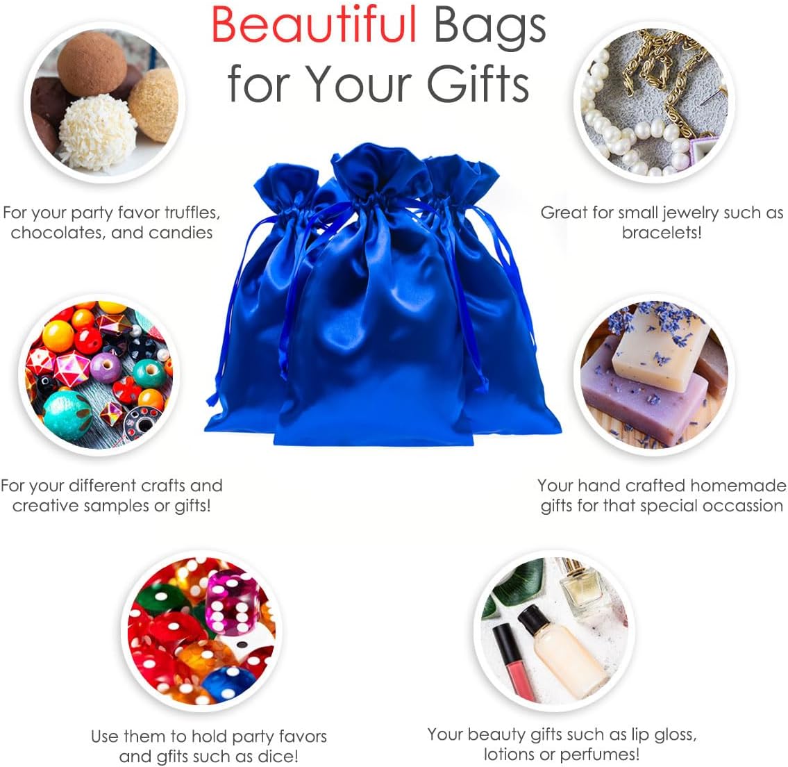Blue Satin Gift Bags - 5" x 8" Jewelry, Wedding Favor, Baby Shower & Bags - 50 per Pack