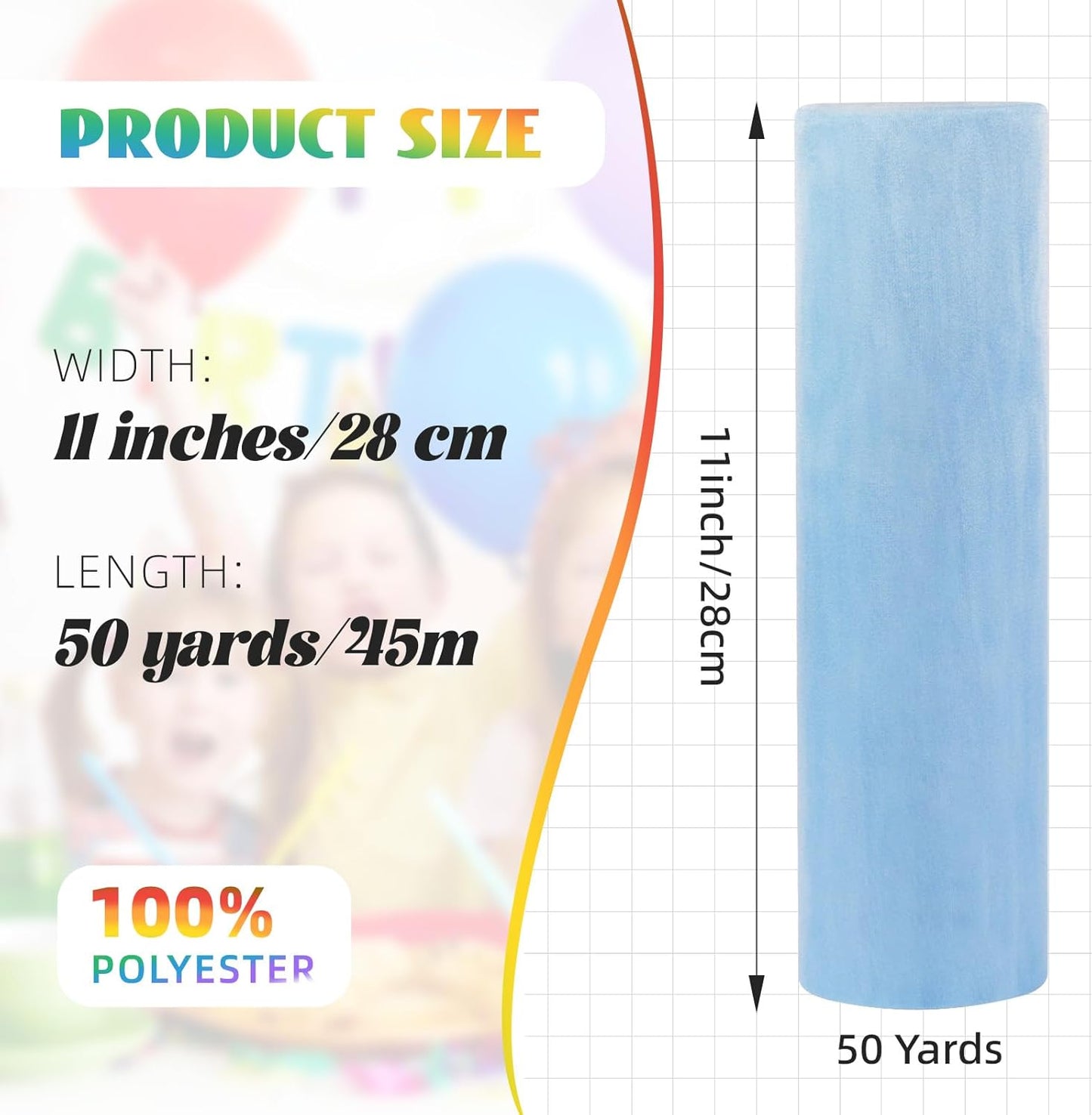 Crystal Organza Fabric Tulle 11 Inch by 50 Yards Sheer Tulle Rolls for DIY Craft Wedding Party Baby Shower Decor Gift Wrapping Party Supplies (Light Blue)