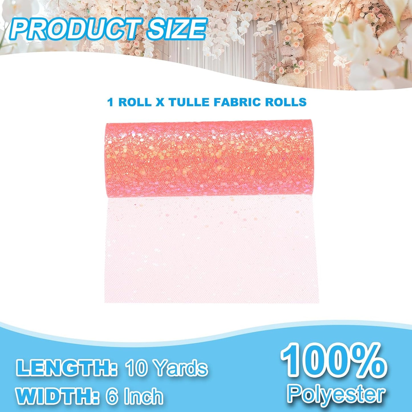 PATIKIL Tulle Fabric Rolls, 6 Inch by 10 Yards Fabric Spool Tulle Sparkling Ribbon Netting Sequin for DIY Tutu Skirts Crafts Wedding Party Decorations, Orange-red