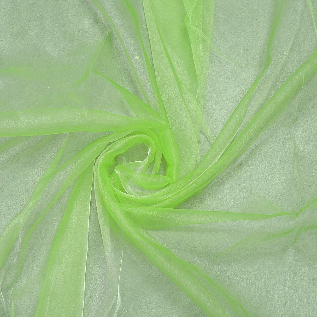 VDS Apple Green Organza Fabric, 50 Yards Continuous, 45” Wide, Wedding Party Decoration Iridescent Crystal Sheer Shiny Organza Tulle Bridal Dress DIY Crafts Costume Sewing Backdrop Arch Cloth