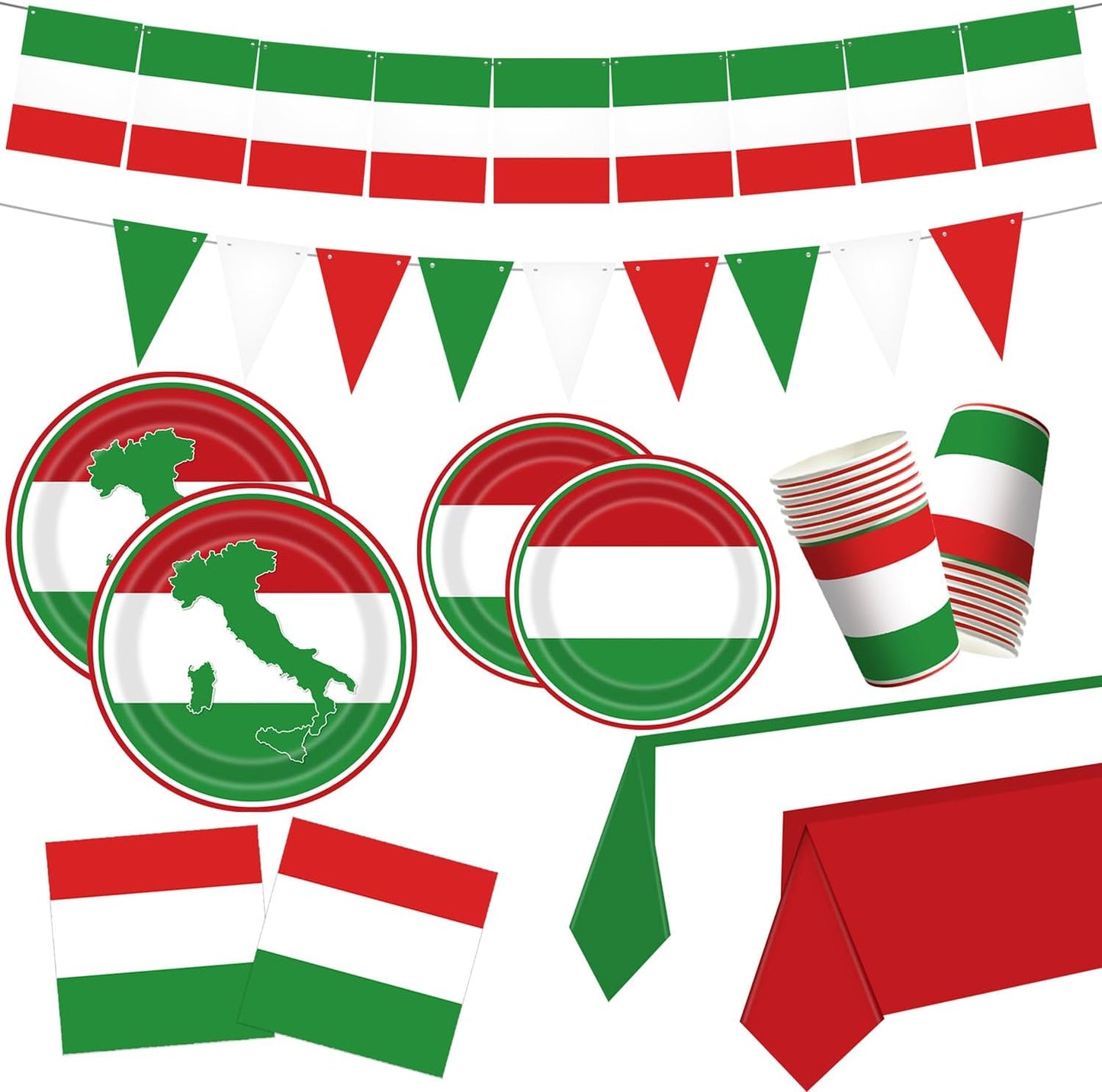 Italian Party Decorations Italy Flag Party Supplies Include Italian Flag Plates and Napkins Cups Banner Tablecloth for Red White and Green Italian Party Decor Italy Party Family Gathering,Serves 25