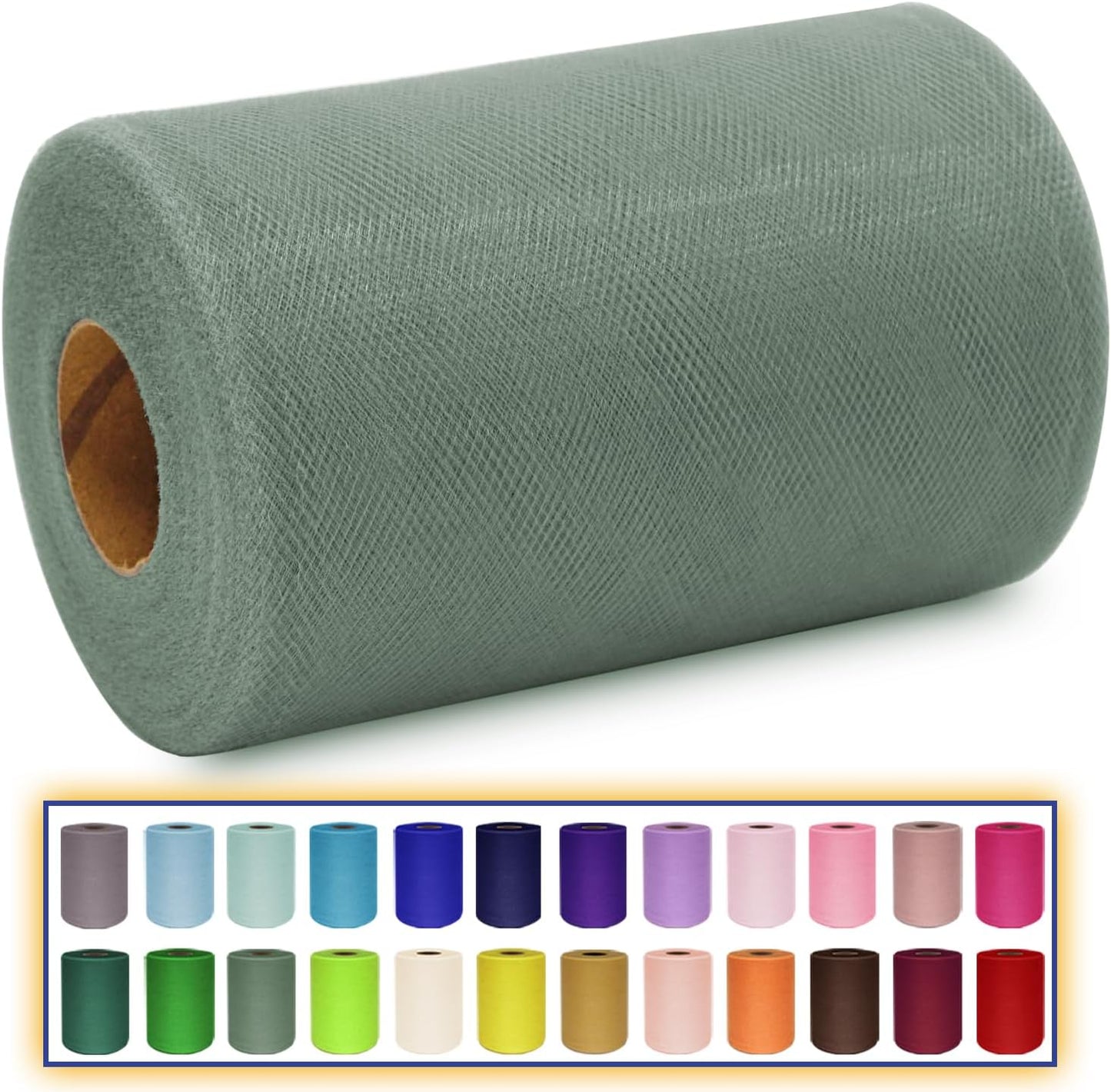 Sage Green Tulle Fabric Roll 6 Inch X 300 FT (100 Yards) Matte Tulle Ribbon Netting Mesh Spool for DIY Tutu Skirt Wedding Bow Gift Wrapping Baby Shower Christmas Party Halloween Decorations