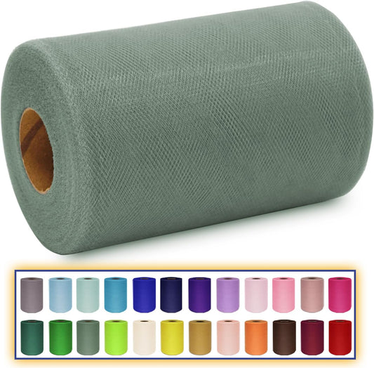 Sage Green Tulle Fabric Roll 6 Inch X 300 FT (100 Yards) Matte Tulle Ribbon Netting Mesh Spool for DIY Tutu Skirt Wedding Bow Gift Wrapping Baby Shower Christmas Party Halloween Decorations