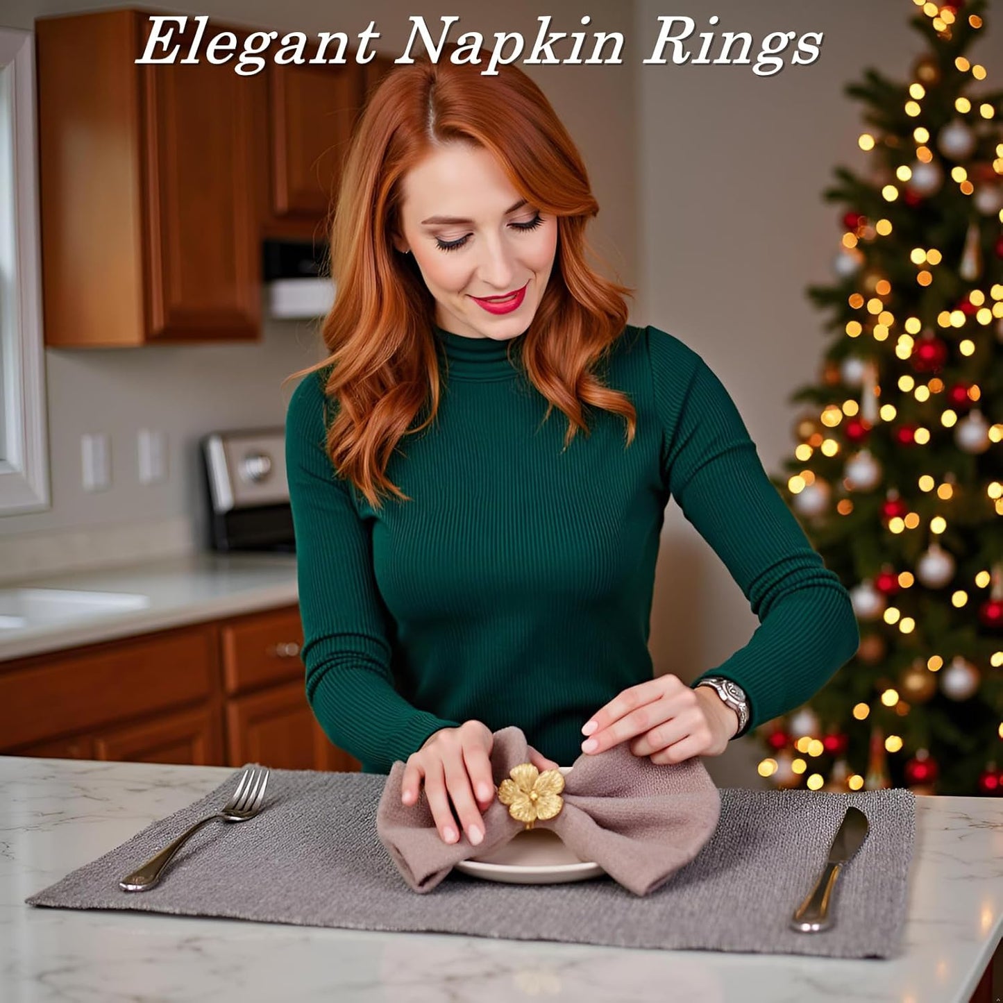 Flower Napkin Rings Set of 50, Fall Napkins Rings Gold Floral Holder for Wedding Season Banquet Party Décor Holiday Dinner Delicate Blossom Serviette Buckles Table Setting Decoration(Gold 50)