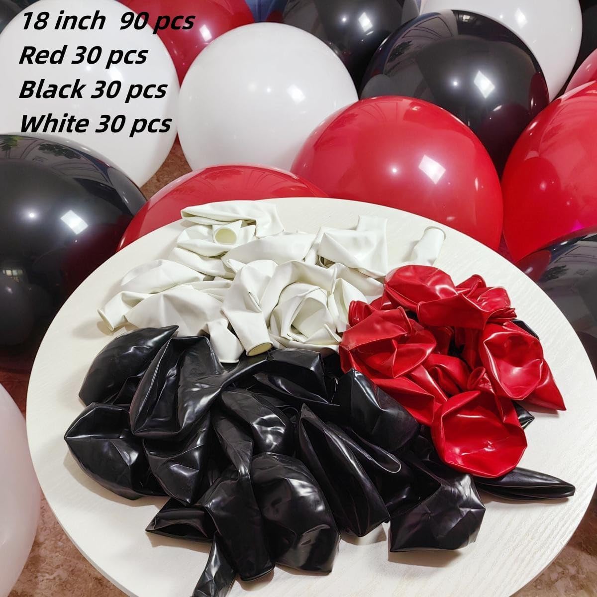 90 Pack 18 inch Red Black White Balloons 30 of each of the 3 colors Red White Black Latex Party big Balloon Bulk for Various Party Events Decorations