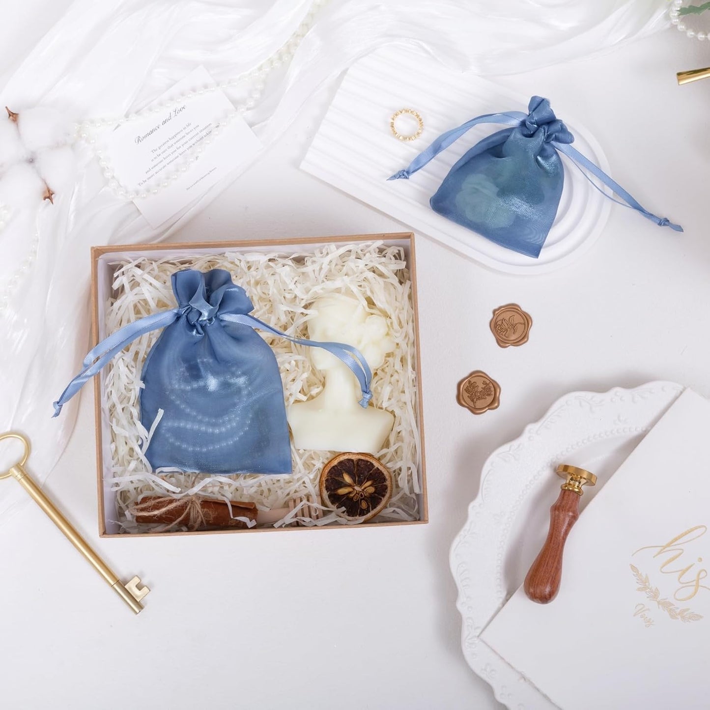 20 Pcs Dark Blue Small Organza Bags 3X4 inch for Wedding Favors with Drawstring, Mini Mesh Gift Bags Jewelry Pouch for Candy Bridal Shower Party Favor Baby Shower Christmas