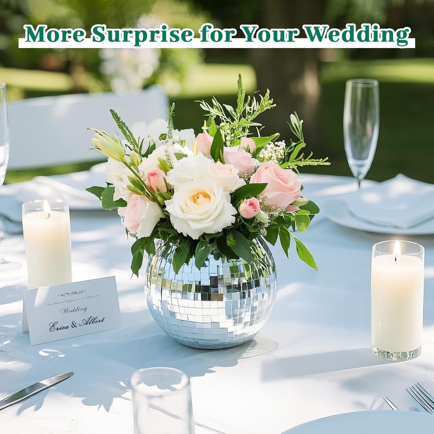 Luditek 6 Pcs Disco Ball Vases, Table Centerpieces for Wedding Birthday Christmas Party, Disco Ball Decor for Home Mirror Glass Vase Silver Ornaments Unique Gifts for Flower Plant Lover