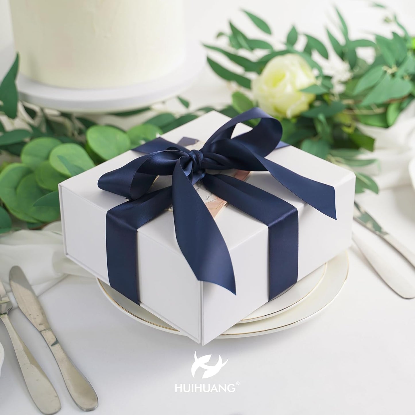 HUIHUANG 1-1/2 inch Double Face Satin Ribbon, Polyester Satin Navy Blue Ribbon 50 Yards/Roll for Gift Wrapping Bows Making Floral Bouquet Wedding Invitations Decor Party Favor and Craft Supplies