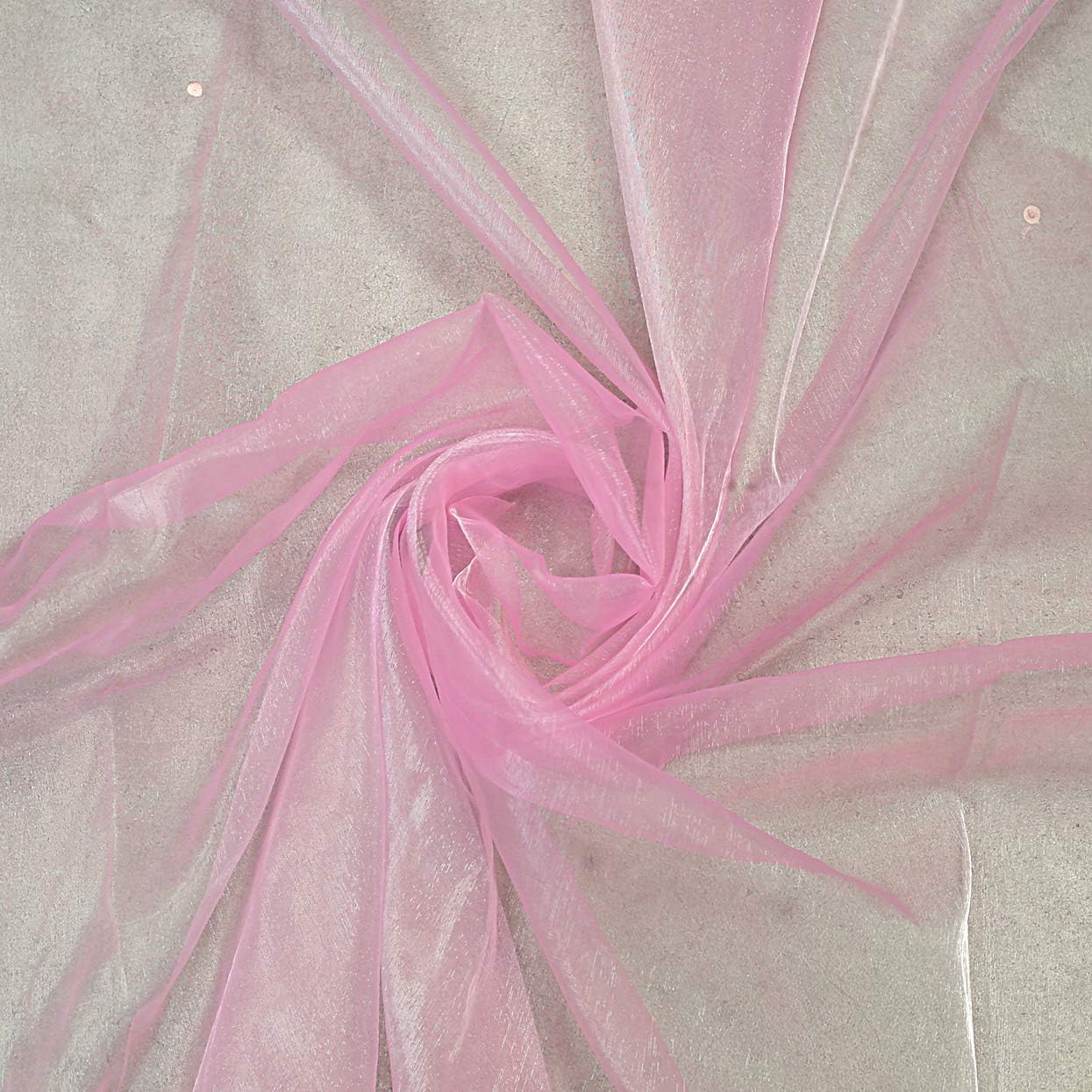 VDS Pink Organza Fabric, 15 Yards Continuous, 45” Wide, Wedding Party Decoration Iridescent Crystal Sheer Shiny Organza Tulle Bridal Dress DIY Crafts Costume Sewing Backdrop Arch Cloth
