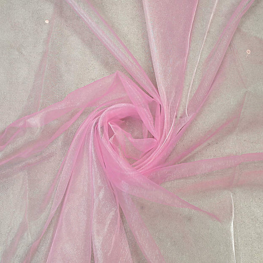 VDS Pink Organza Fabric, 75 Yards Continuous, 45” Wide, Wedding Party Decoration Iridescent Crystal Sheer Shiny Organza Tulle Bridal Dress DIY Crafts Costume Sewing Backdrop Arch Cloth