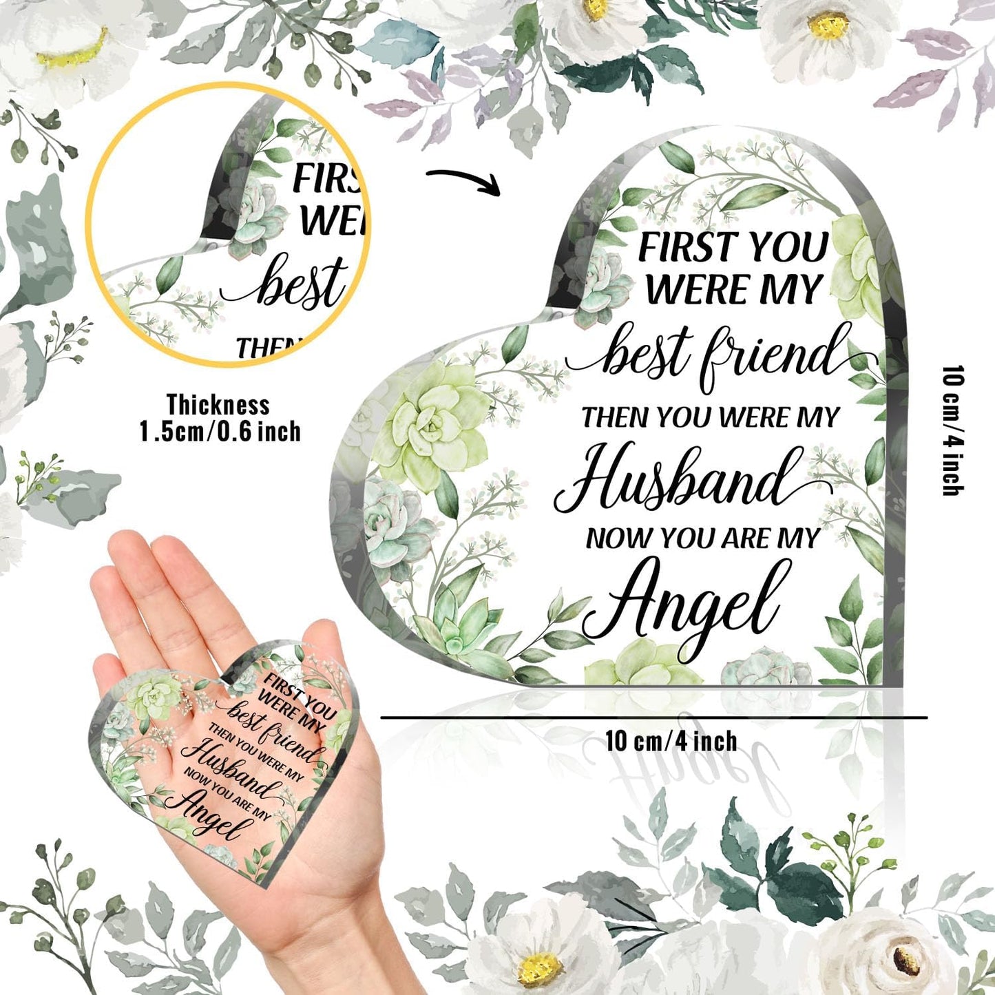 QUPT In Memory of Husband Acrylic Heart Plaque, Bereavement Condolences Grief Plaque, Funeral Remembrance Decor Ornament Sign