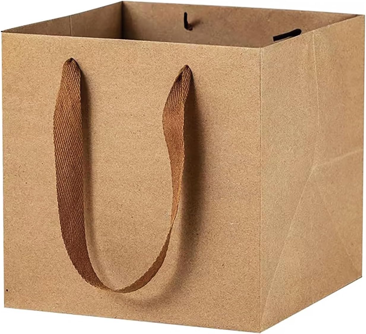 Kraft Paper Gift Bag Small Square Bottom Kraft Paper Bags with Handles (Natural Kraft, 6 x 6 x 6 in, 10 CT)