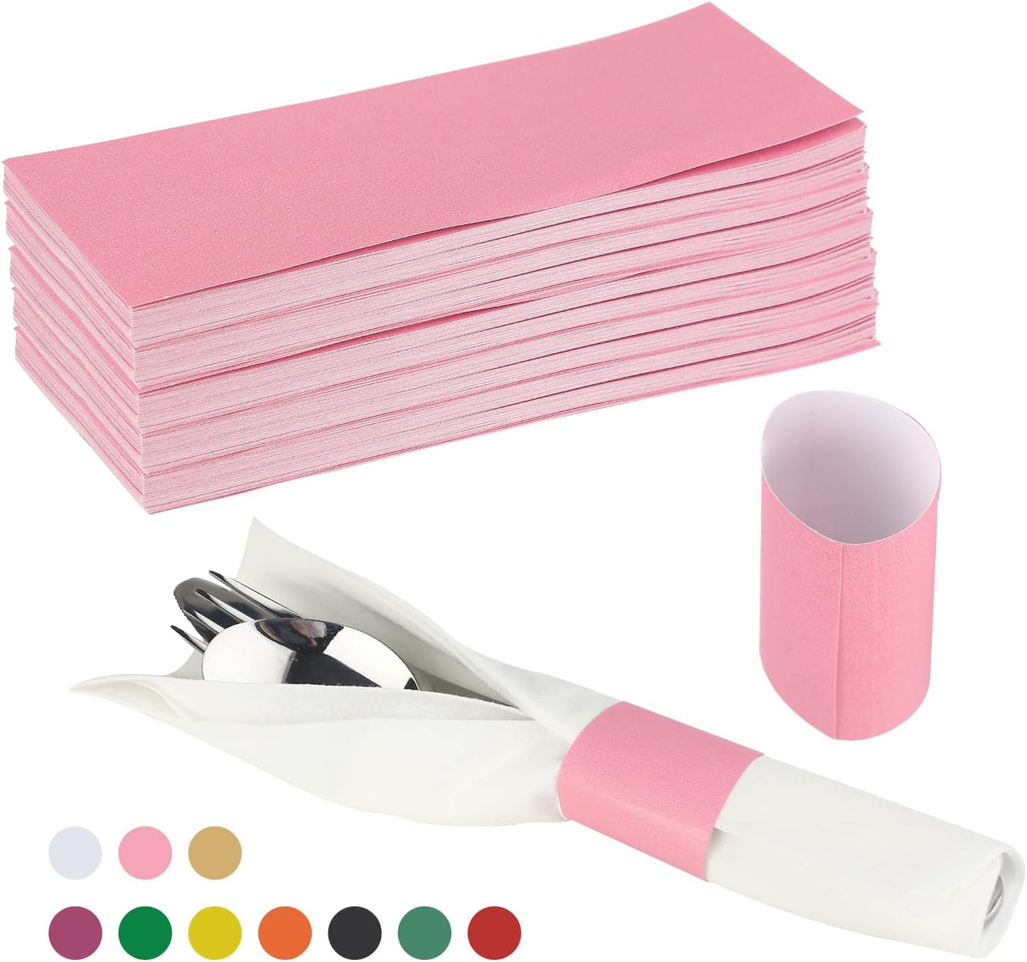 Germiwipe Paper Napkin Band Box of 500,Napkin Rings Self Adhesive,Silverware Wraps Bands (Pink, Pink-500pcs)