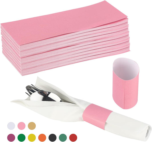 Germiwipe Paper Napkin Band Box of 500,Napkin Rings Self Adhesive,Silverware Wraps Bands (Pink, Pink-500pcs)