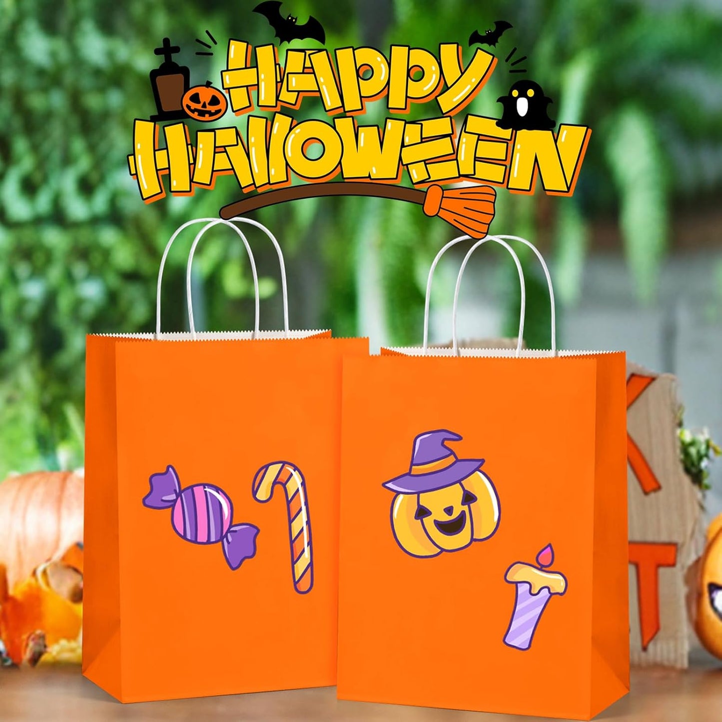 BagDream 8x4.25x10.5 Inch 100Pcs Orange Gift Bags Medium Size, Kraft Paper Bags with Handles Bulk for Halloween, Sporting Party Favors, Fall Festivals, Wedding, Retail, Grocery