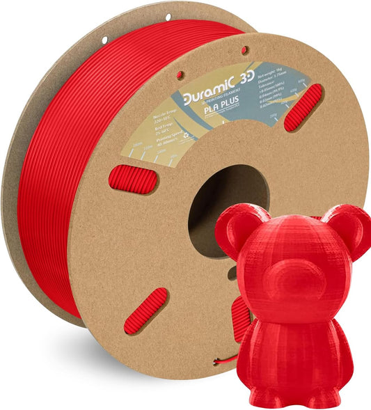 DURAMIC 3D PLA+ Filament 1.75mm 1Kg Red, PLA Plus Filament 1Kg Spool(2.2lbs) Tougher and Stronger, Dimensional Accuracy Probability +/- 0.02mm