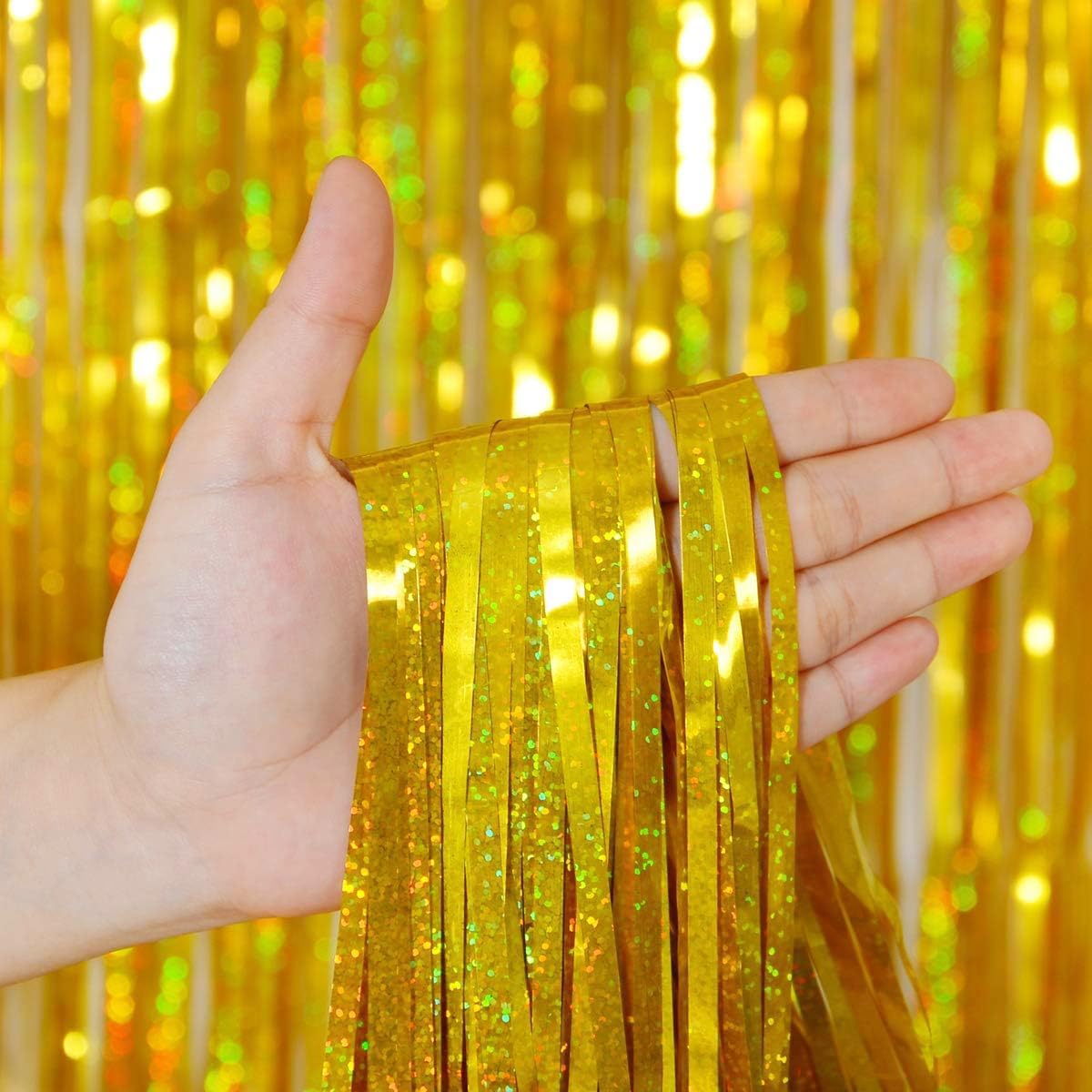 3 Pack Gold Foil Fringe Curtain,Birthday Backdrop Bachelorette Party Decorations 3.28X6.56 Feet Streamer Curtains for Parties Wedding Engagement Shower Graduation Decor