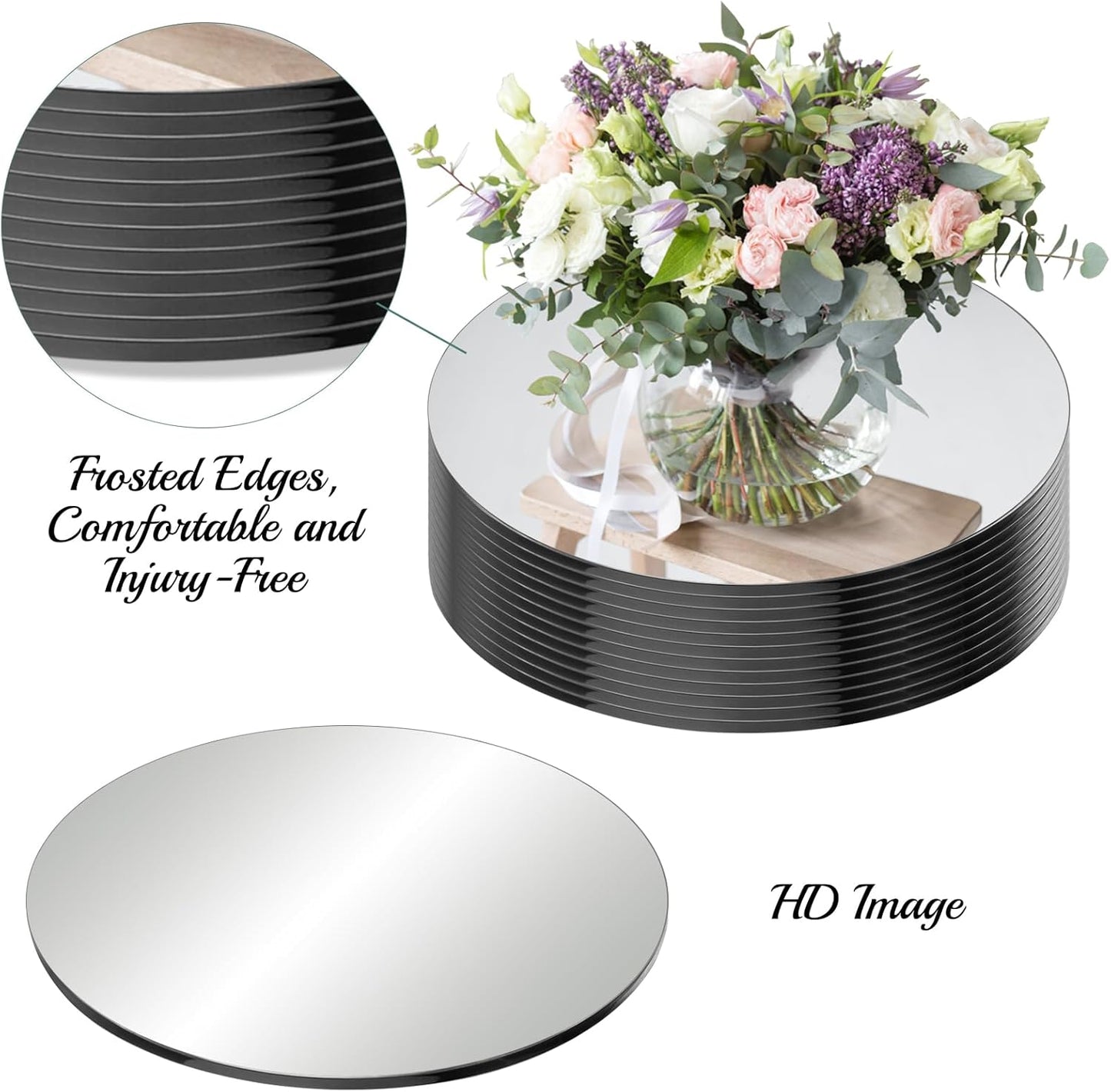 Seelenruhe 12" Round Mirrors for Centerpieces for Tables, Round Mirrors Trays Plates for Centerpieces, Wedding Decorations, Baby Shower Party, Christmas Decorations, 2mm, 12 PCS