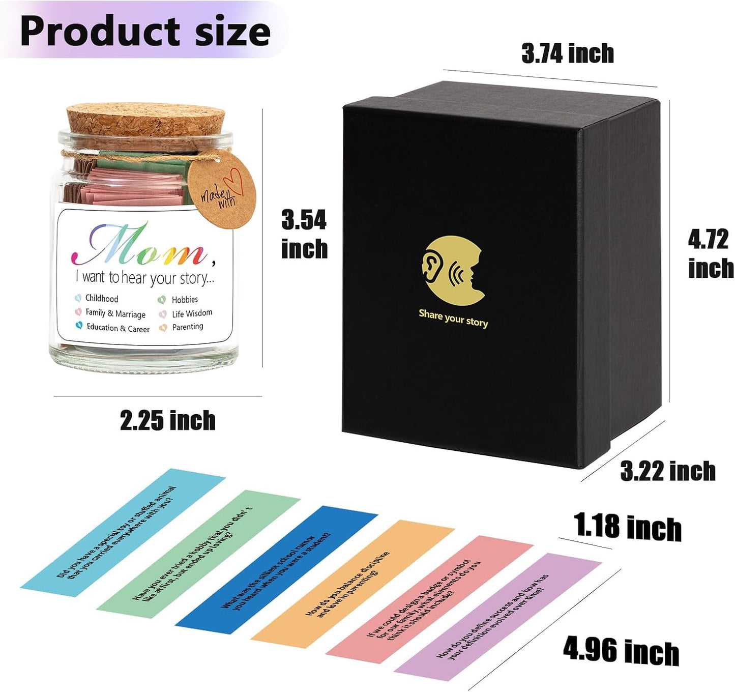 Mom, I Want to Hear Your Story Jar with 90 PCS Cards, Mothers Day Birthday Gifts From Daughter Son, Christmas Mother in Law New Mom Gifts Conversation Cards for Family