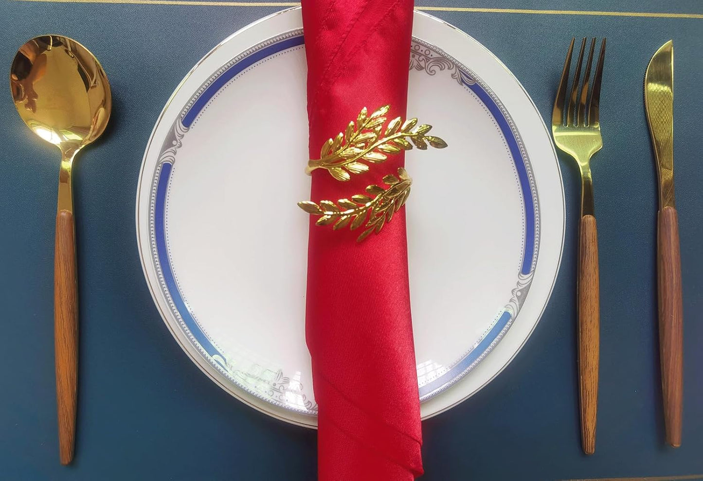 Gold Leaf Napkin Rings Set of 6,Metal Wheat Leaf Napkin Rings for Party Decoration, Dinning Table and Daily Use (Leaf 6pcs)