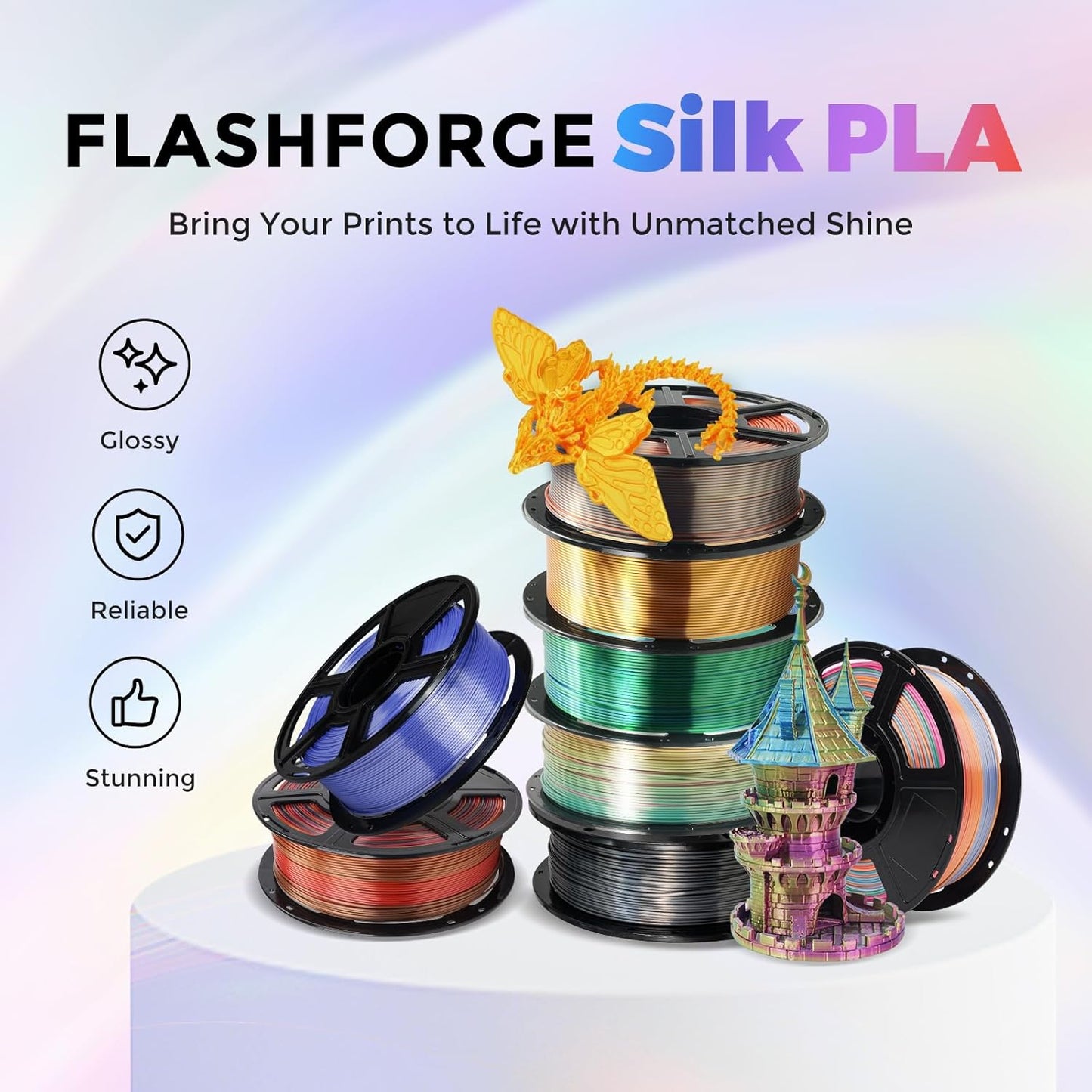FLASHFORGE Silk PLA Filament 1.75mm Violet, 3D Printer Filament 1kg (2.2lbs) Spool, Smooth and Silky Texture 3D Printing Filament, Dimensional Accuracy +/- 0.02mm
