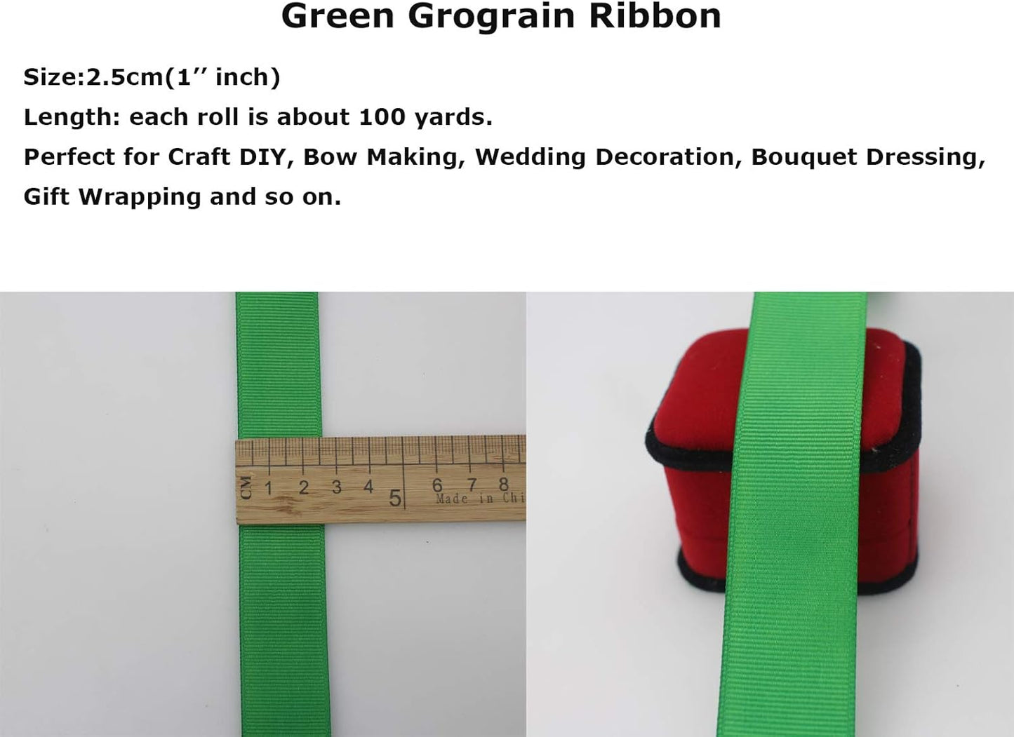 Jesep One Roll 100 Yards 1" Soild Grosgrain Ribbon Boutique Gift Wrapping Package Ribbon, DIY Crafts Bow Hair Headband Accessories Assorted Ribbon#553 (1" 25mm, Green)